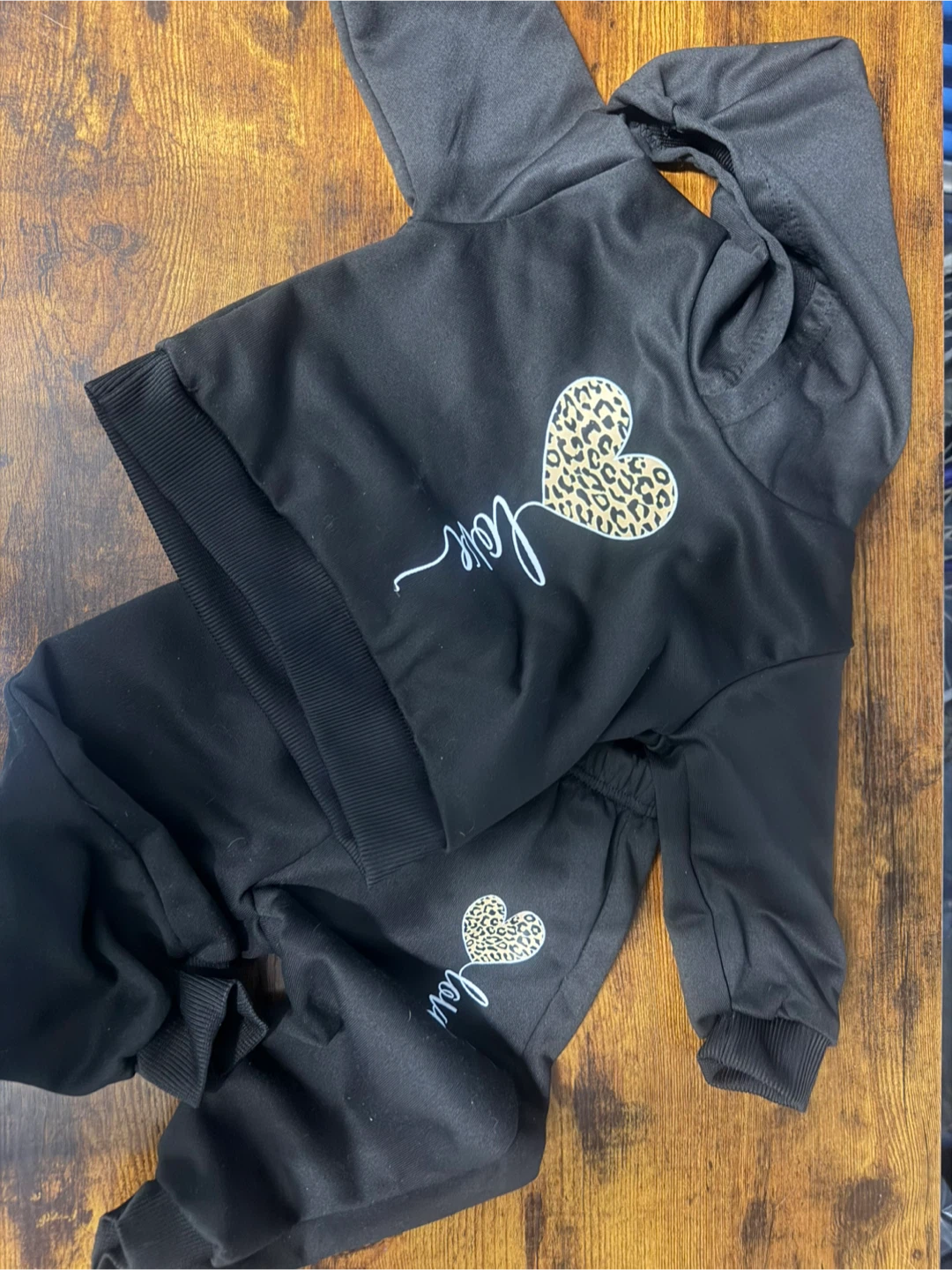 Kids Black Love Heart Hoodie and Pants Set