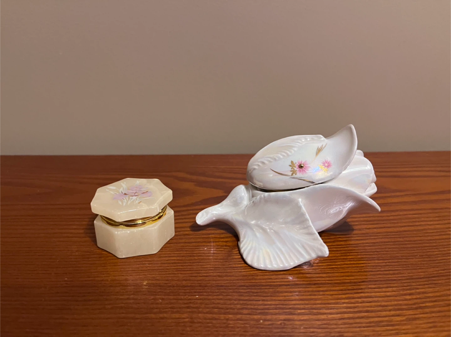VINTAGE ALABASTER & PORCELAIN JEWELRY TRINKET BOXES