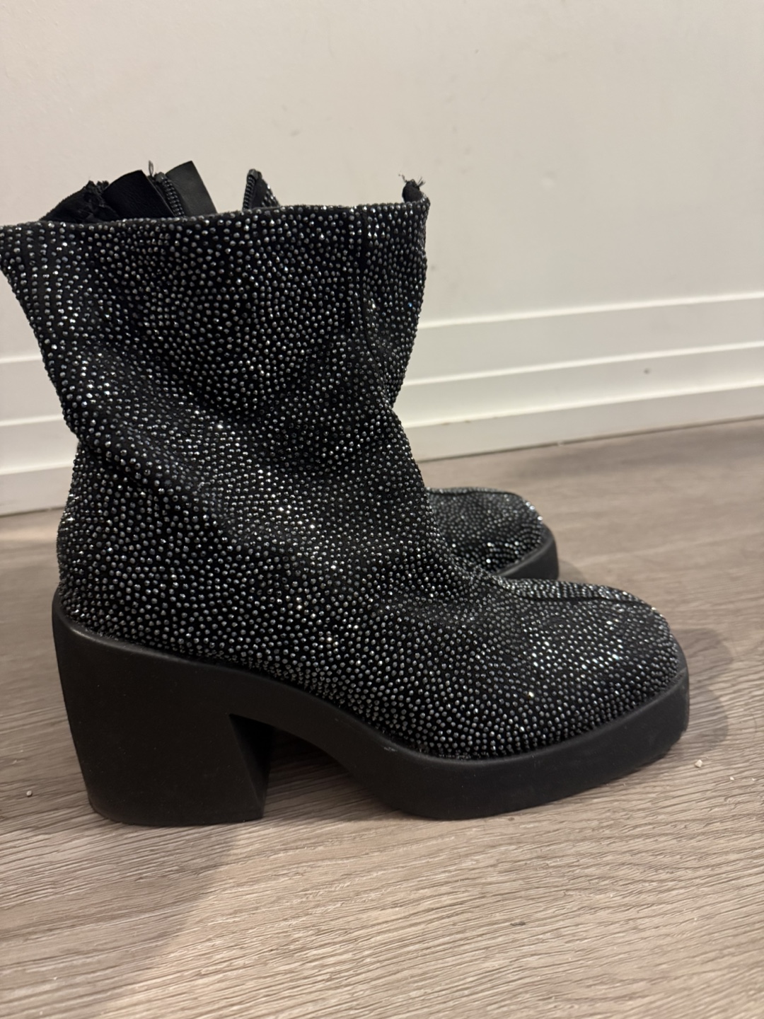 Black Rhinestone Platform Boots