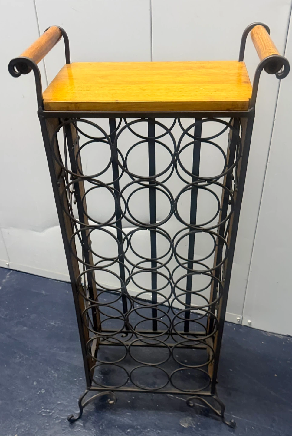 Tall Metal and Wood Wine Rack