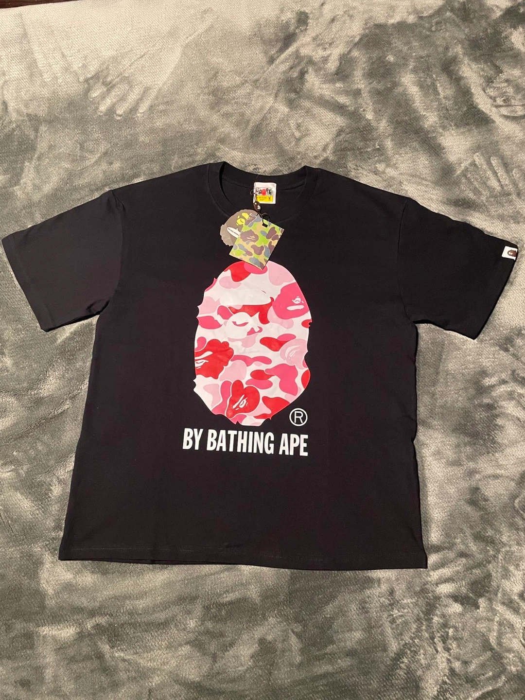 Bathing Ape Black T-Shirt with Camo Ape Head Design