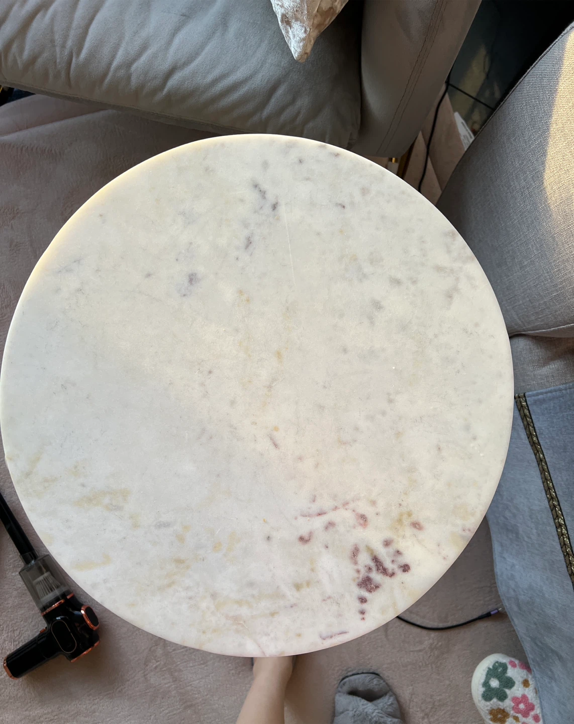 Marble Top Accent Table with Black Base - photo 2