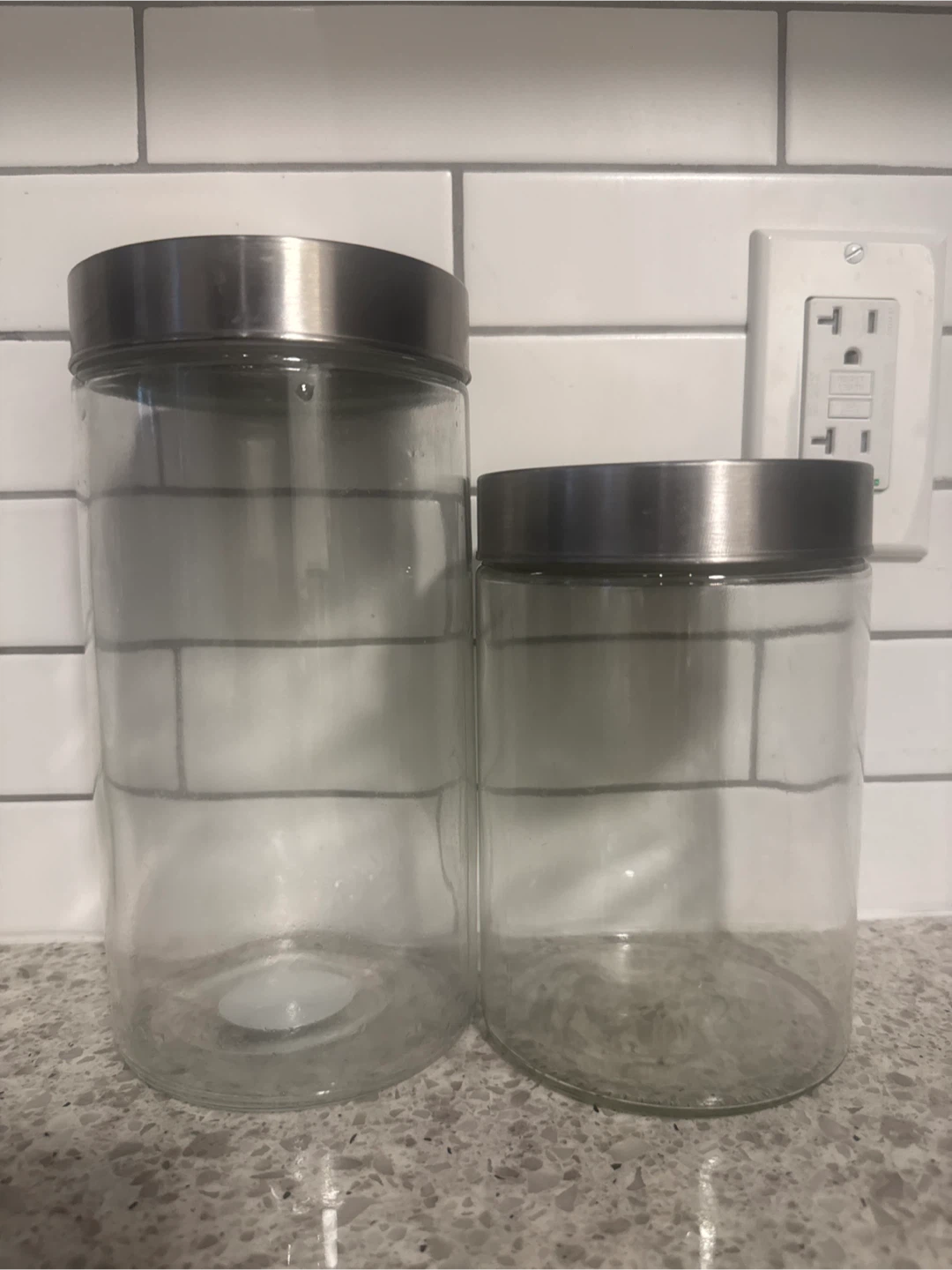 Set of 2 Glass Canisters with Stainless Steel Lids