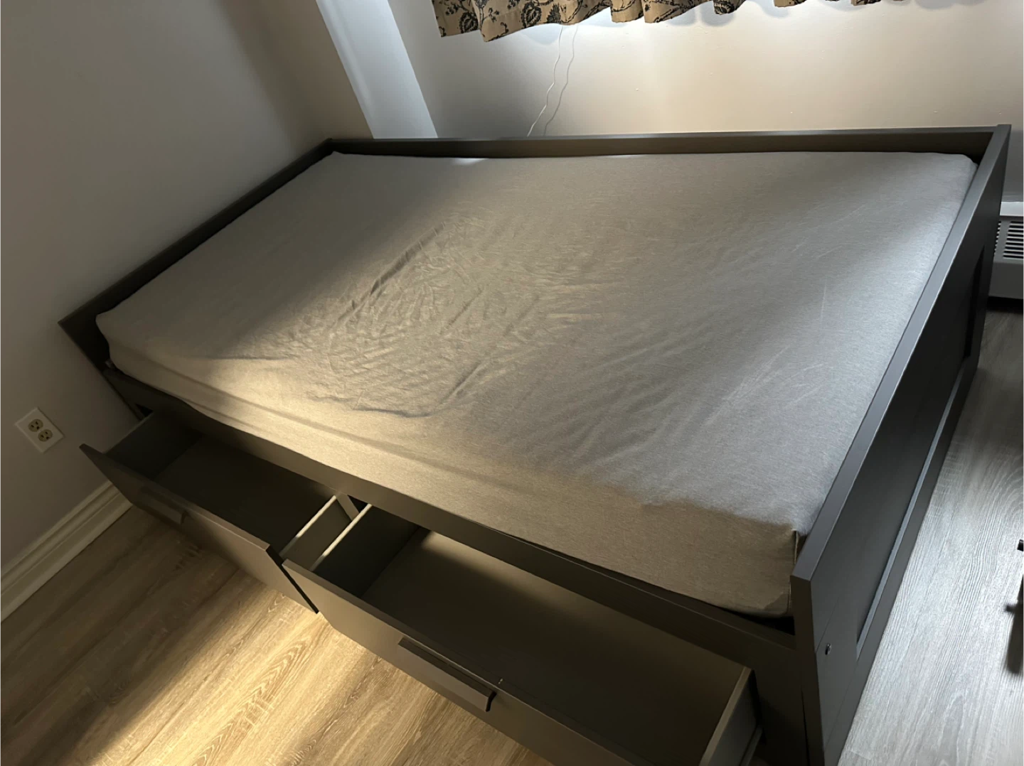 Grey Platform Bed with Storage Drawers