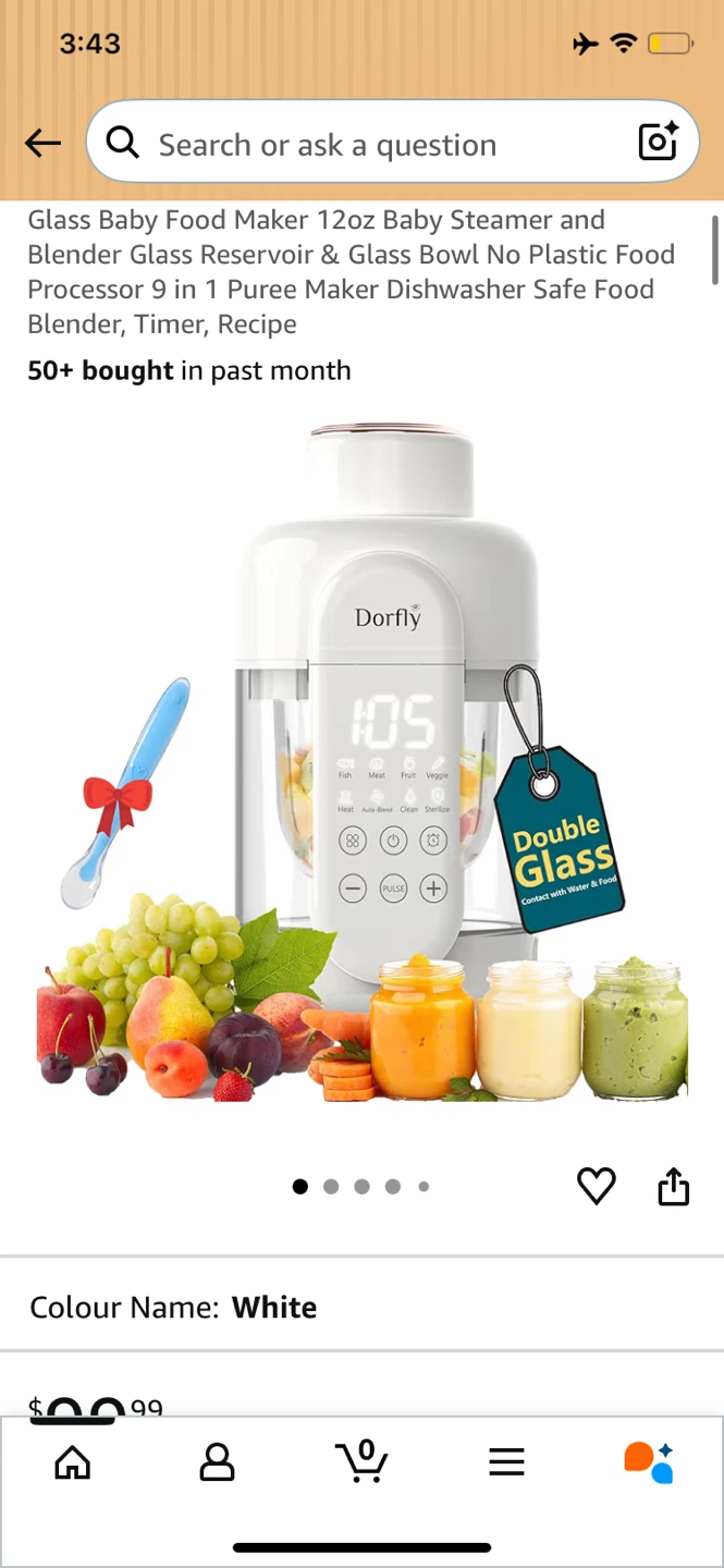 Dorfly Glass Baby Food Maker 12oz Steamer & Blender White
