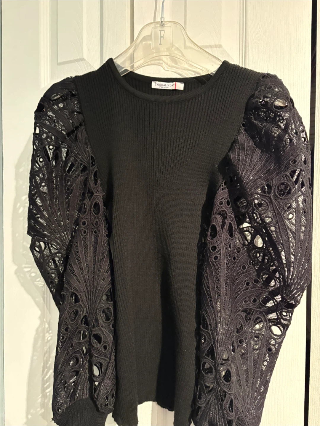 Black Lace Puff Sleeve Top
