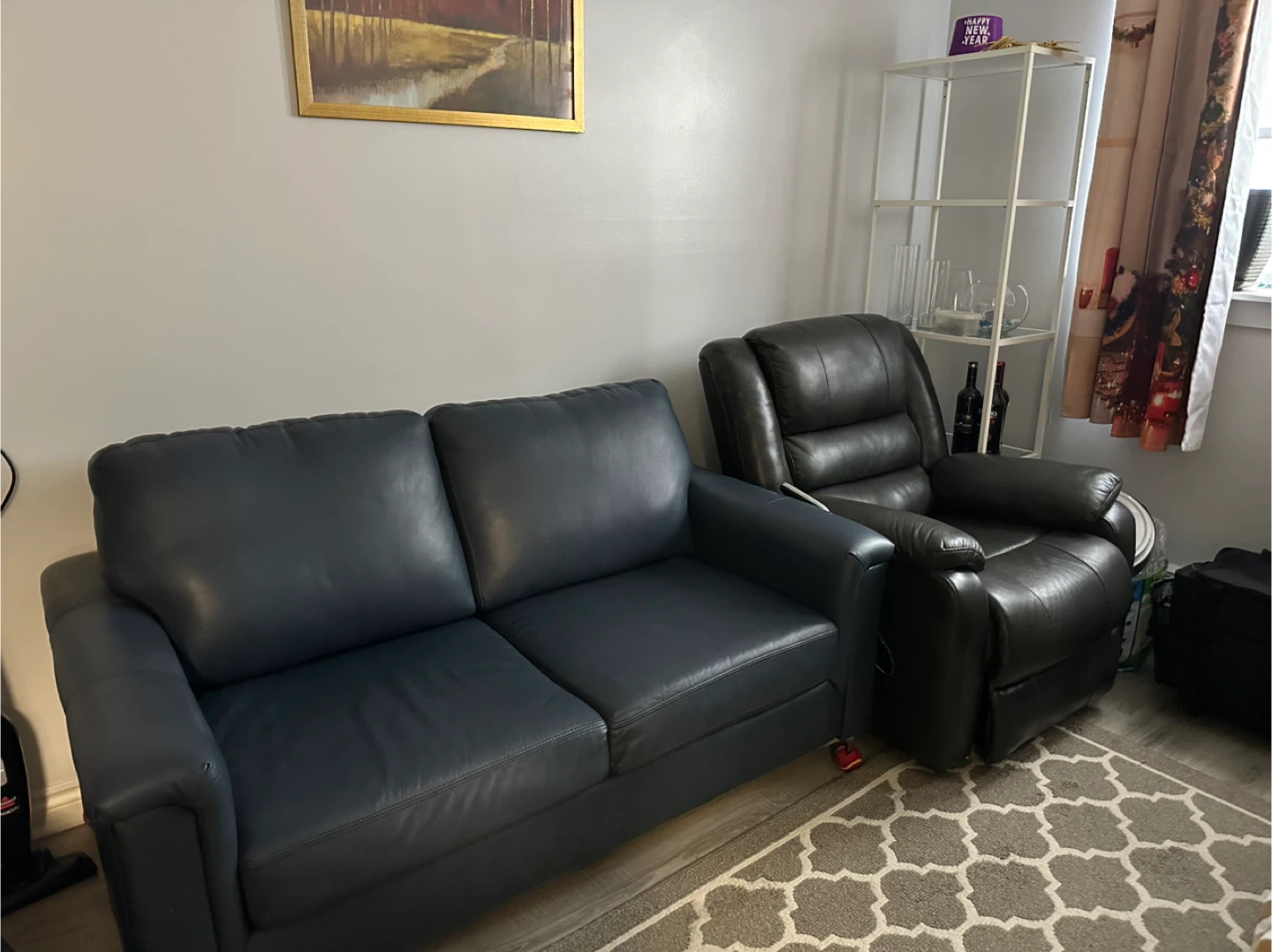 Dark Blue Leather Sofa