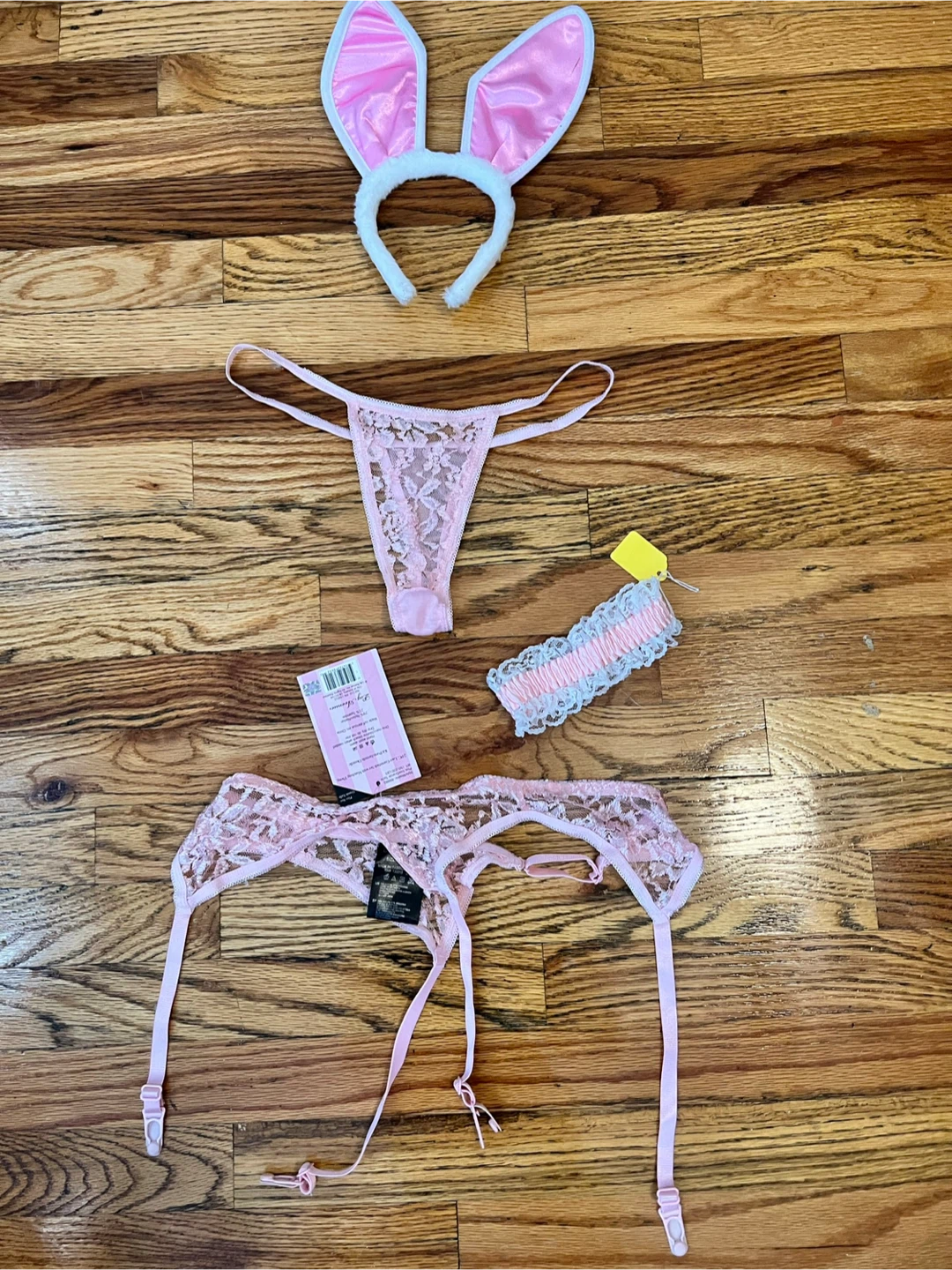 Pink Lace Bunny Ears Lingerie Set