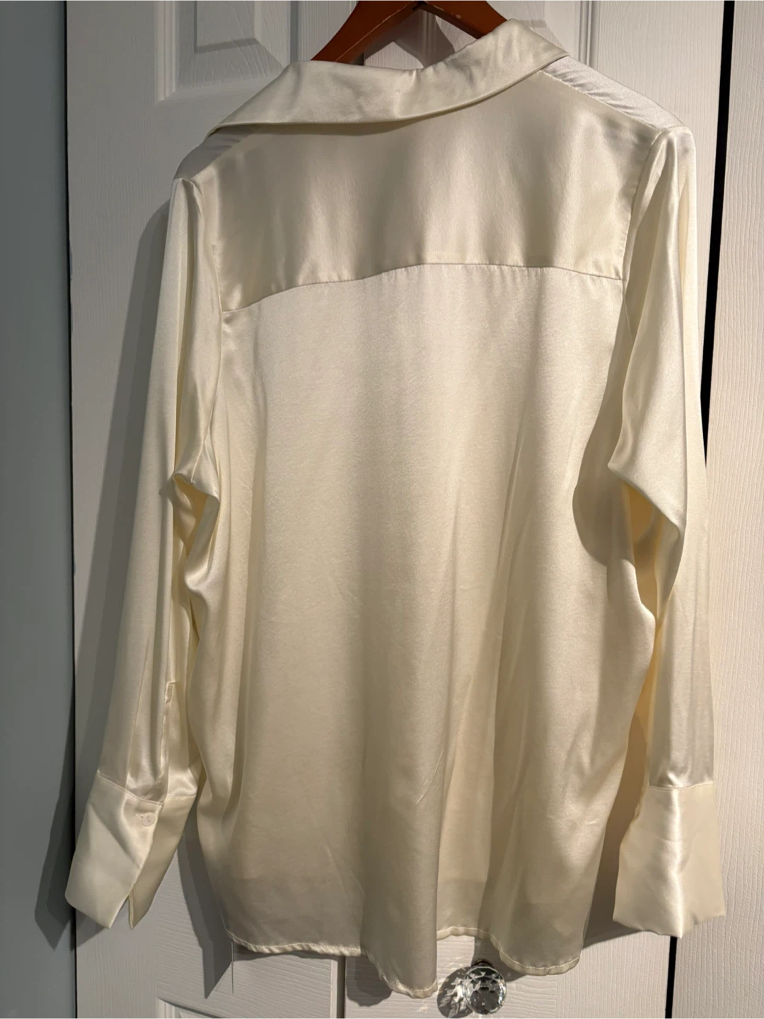 Silk Silky Cream Satin Button-Up Shirt - photo 3