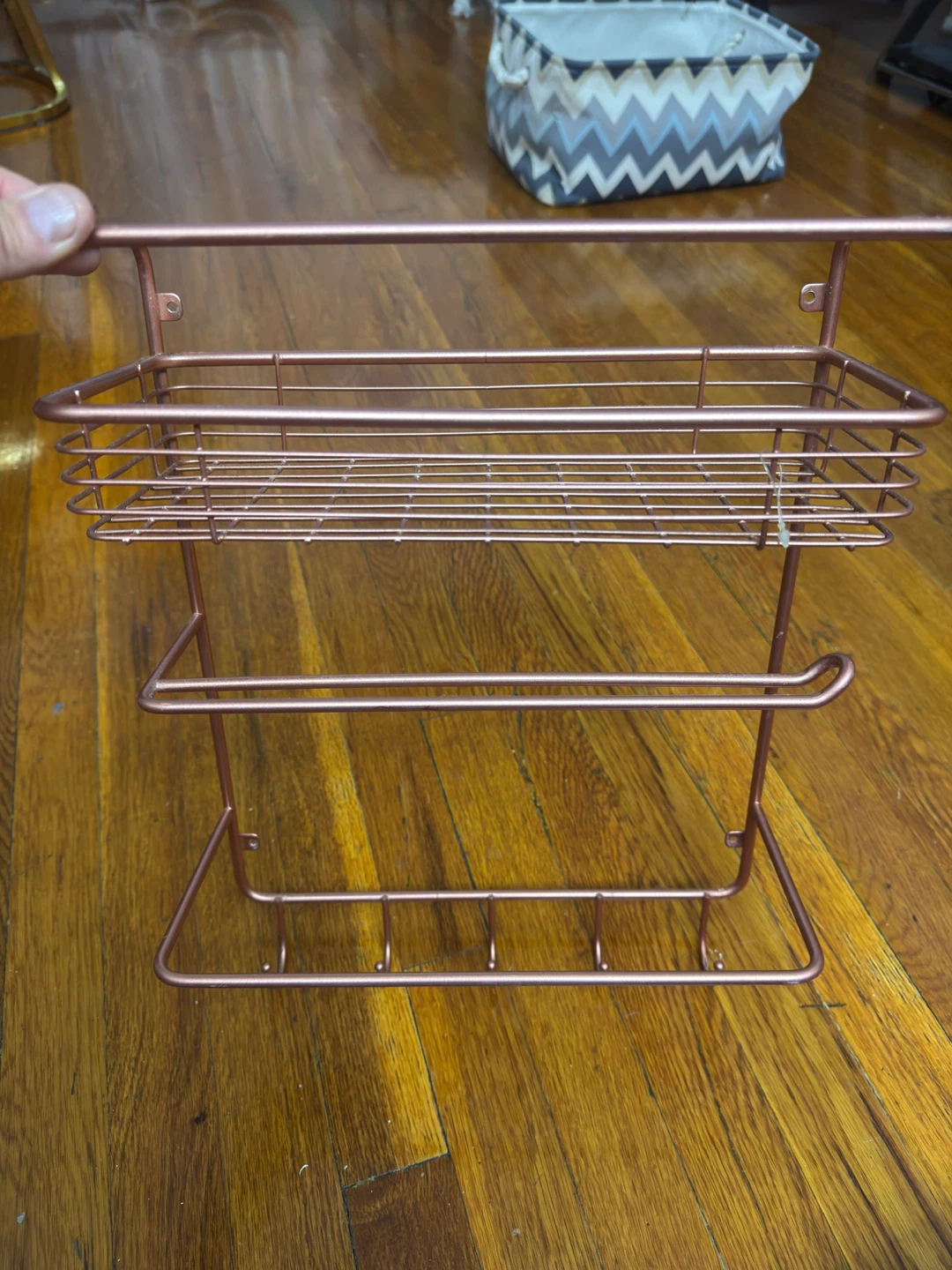 Rose Gold Wall Mounted Storage Rack with Hooks - photo 2