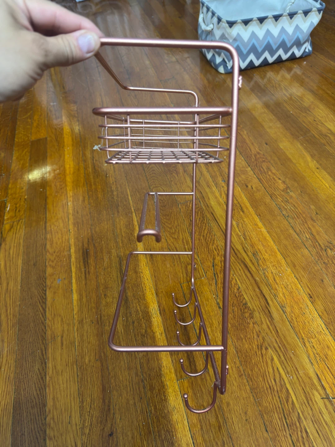 Rose Gold Wall Mounted Storage Rack with Hooks - photo 3
