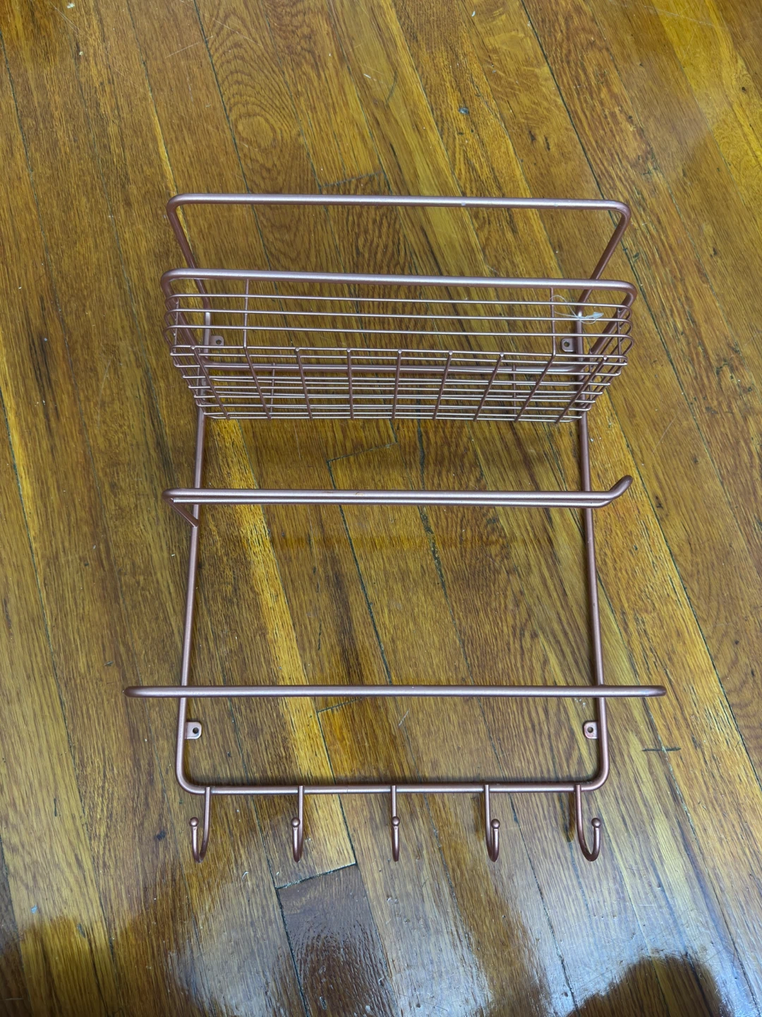 Rose Gold Wall Mounted Storage Rack with Hooks