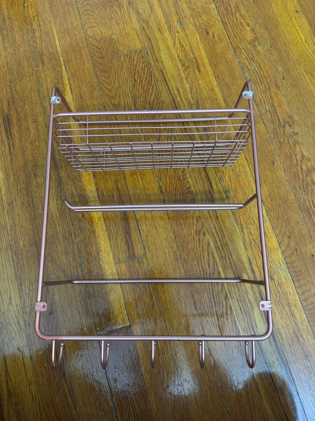 Rose Gold Wall Mounted Storage Rack with Hooks - photo 4