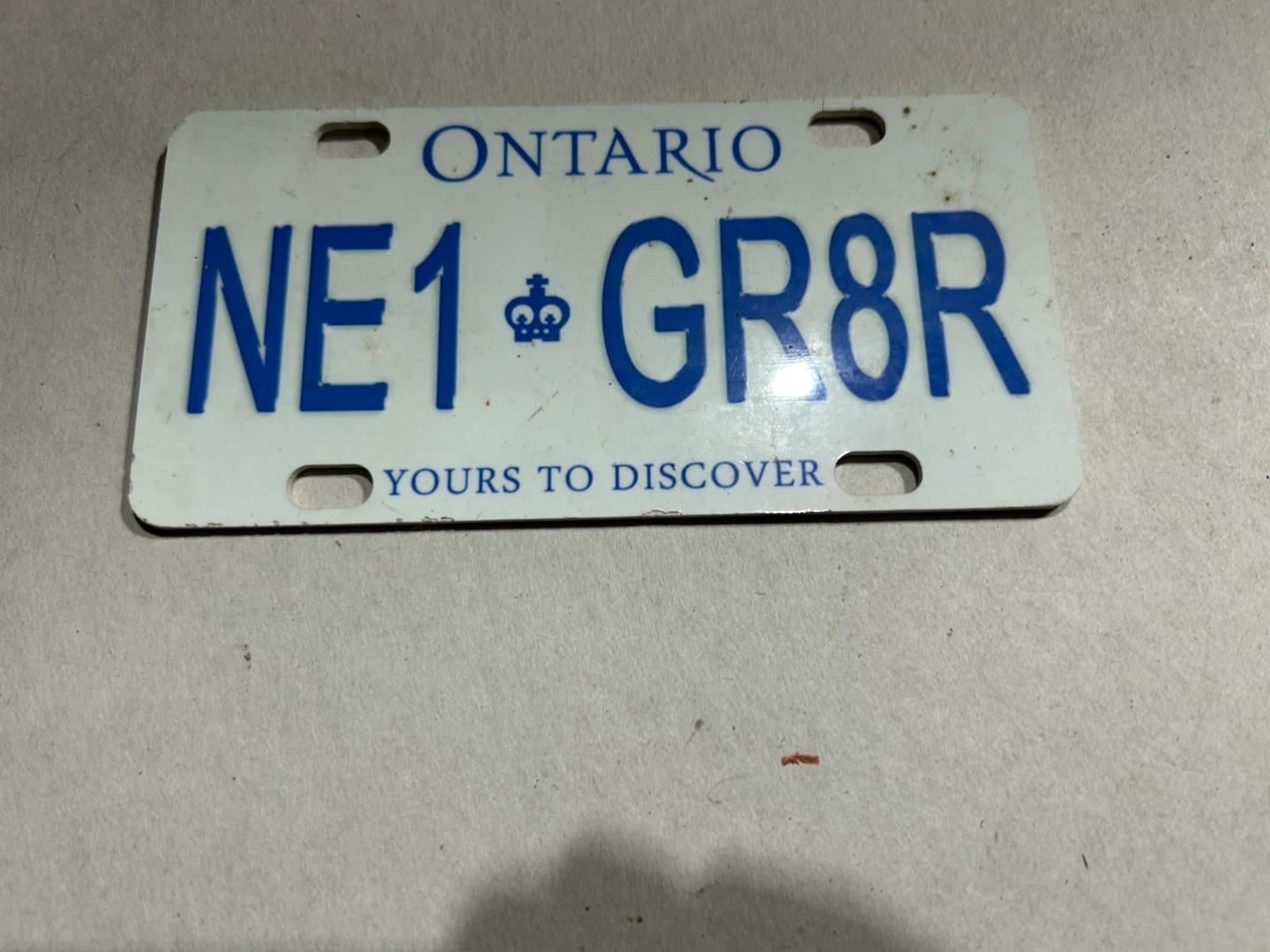 Ontario NE1 GR8R novelty license plate