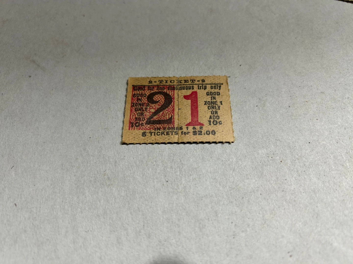 Vintage Transportation Ticket - Zone 1 & 2