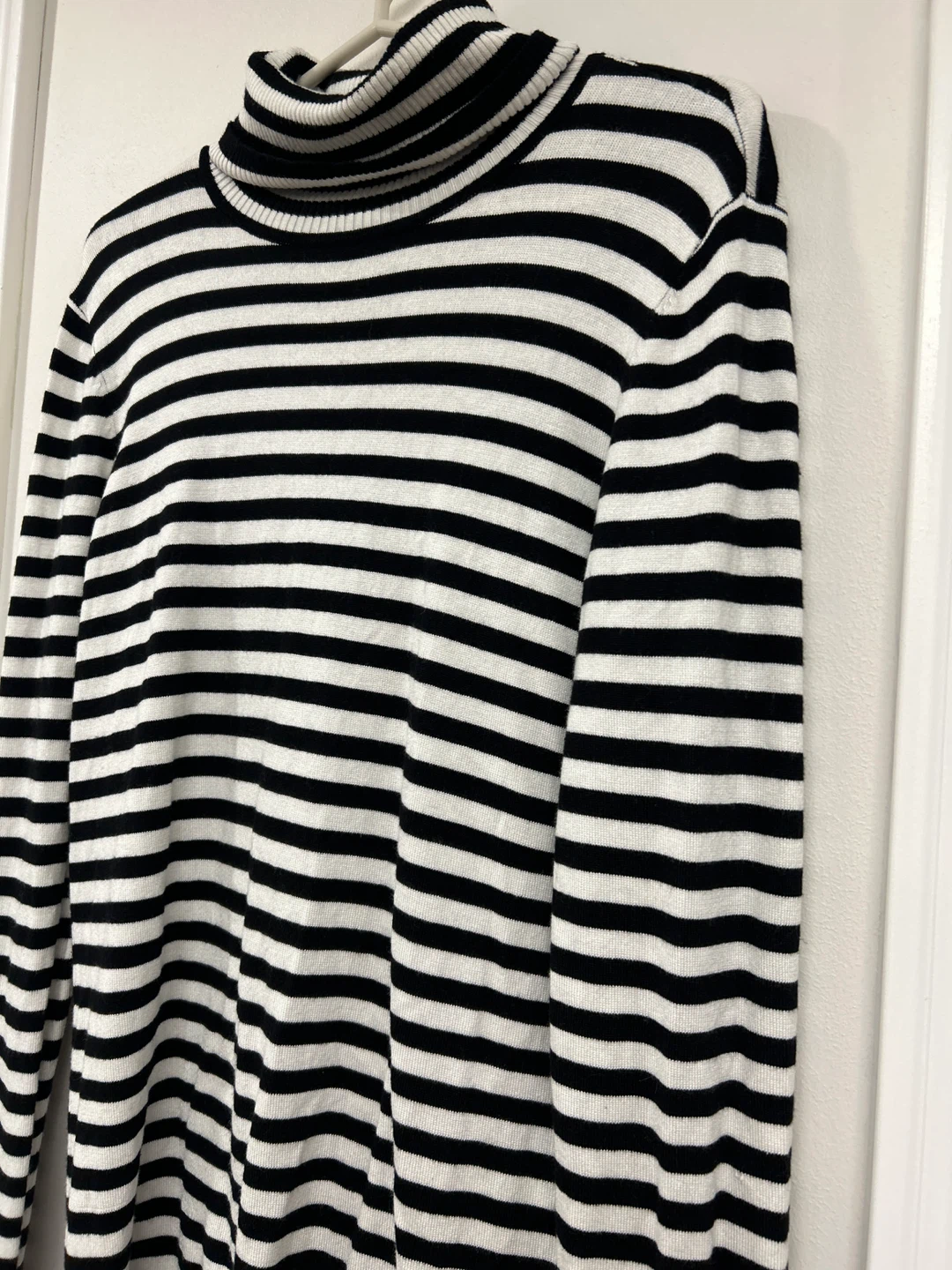 Black and White Striped Turtleneck Sweater - photo 2