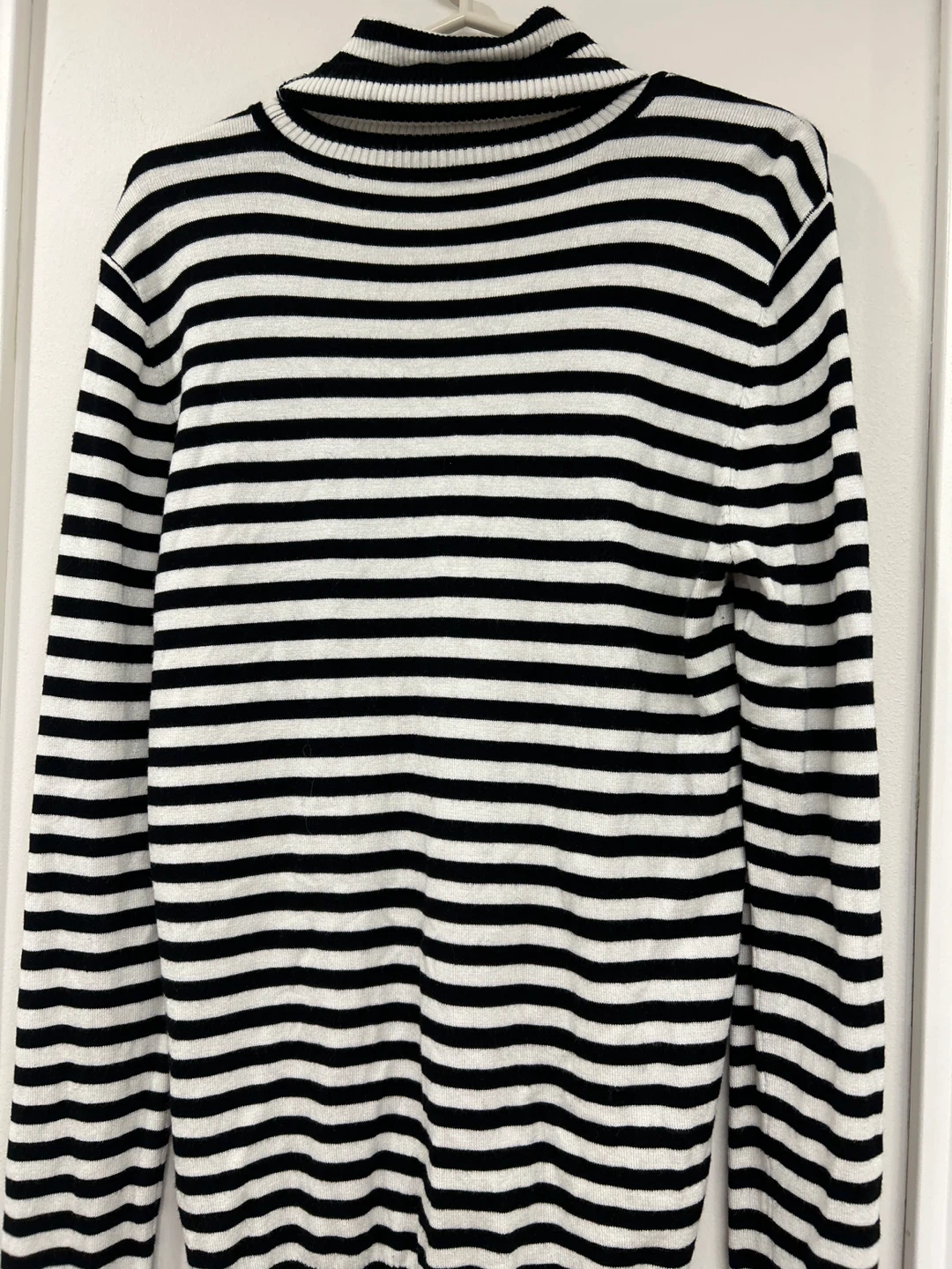 Black and White Striped Turtleneck Sweater - photo 4