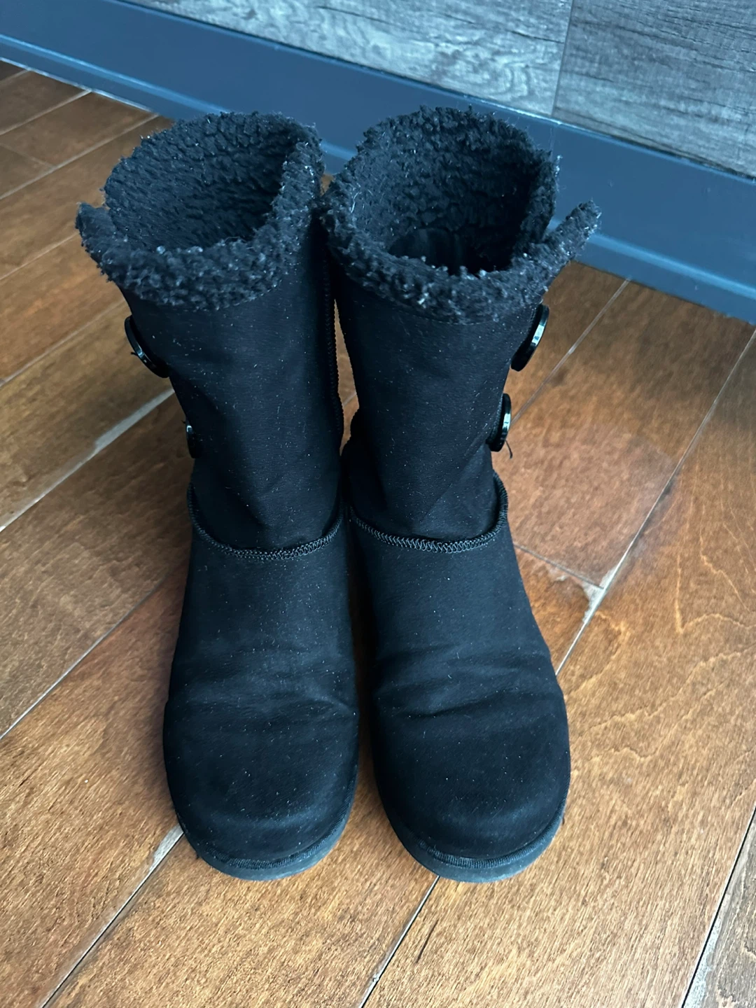 Black Faux Suede Boots with Button Detail - photo 3