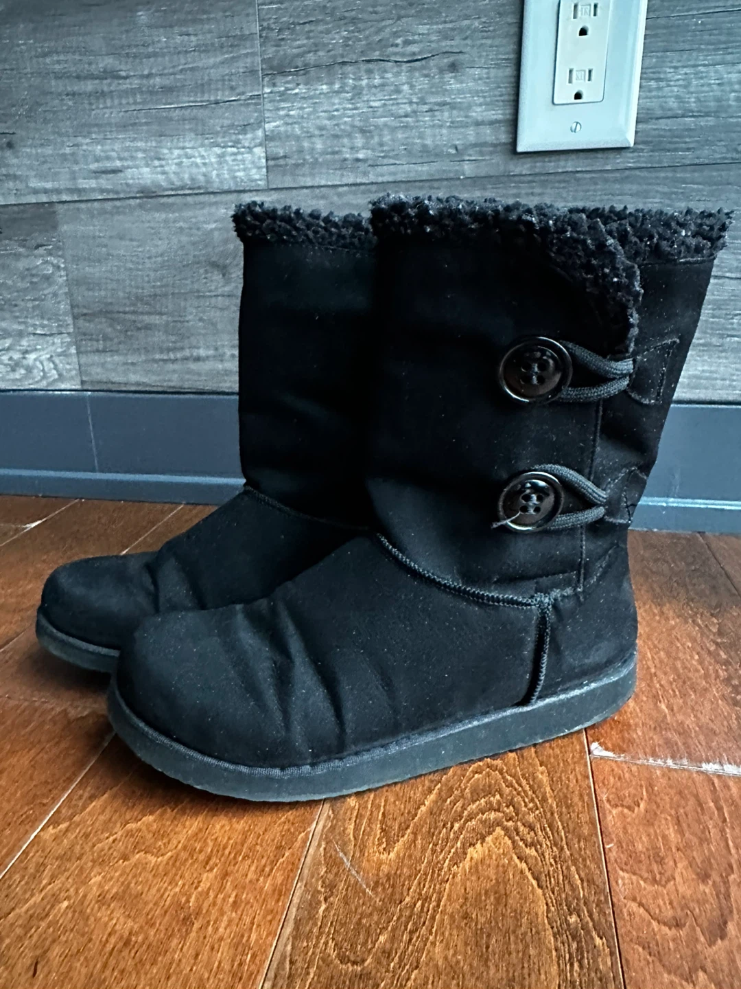 Black Faux Suede Boots with Button Detail - photo 2