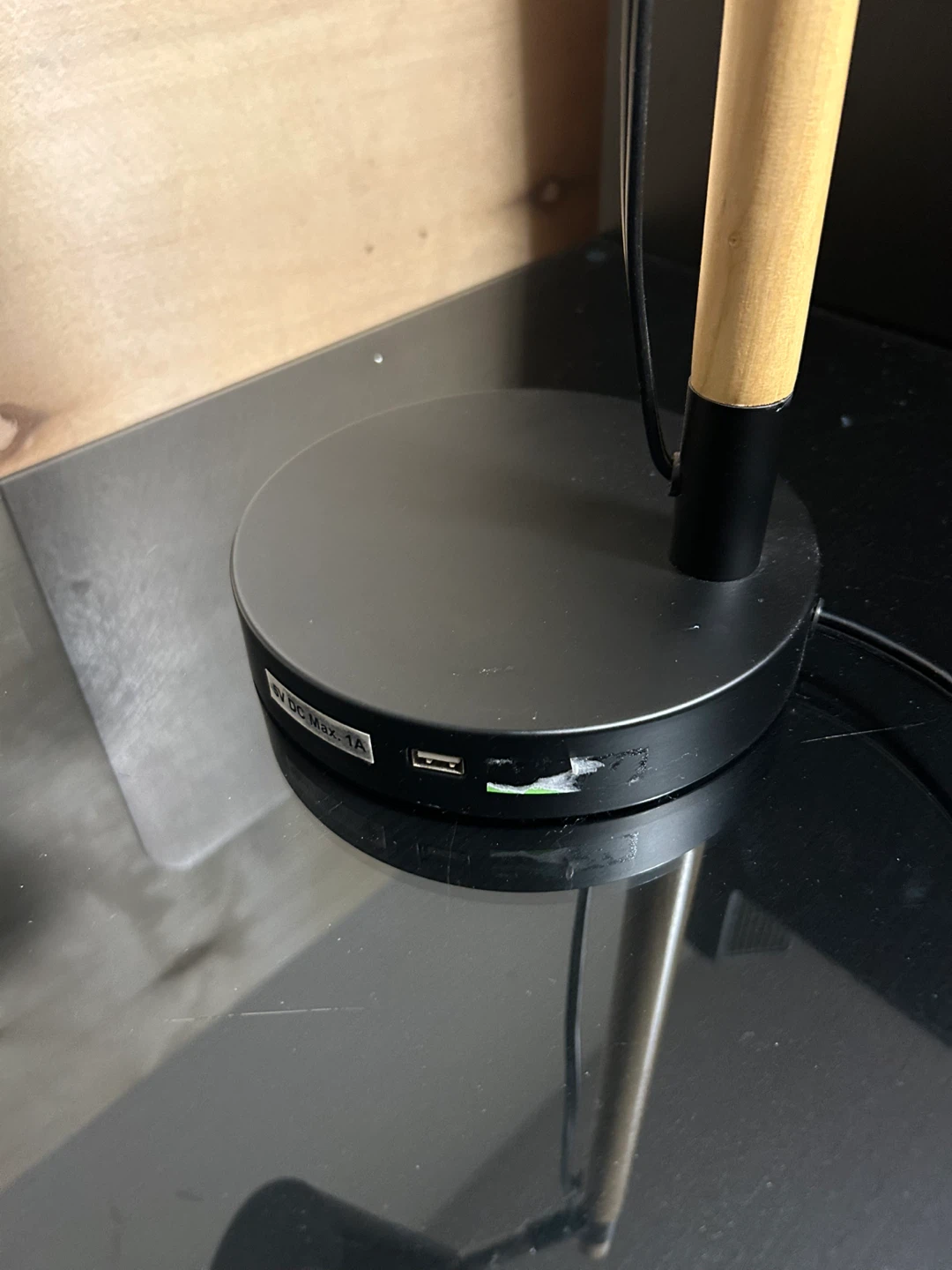 Black Desk Lamp with Wood Accent and USB Ports - photo 3