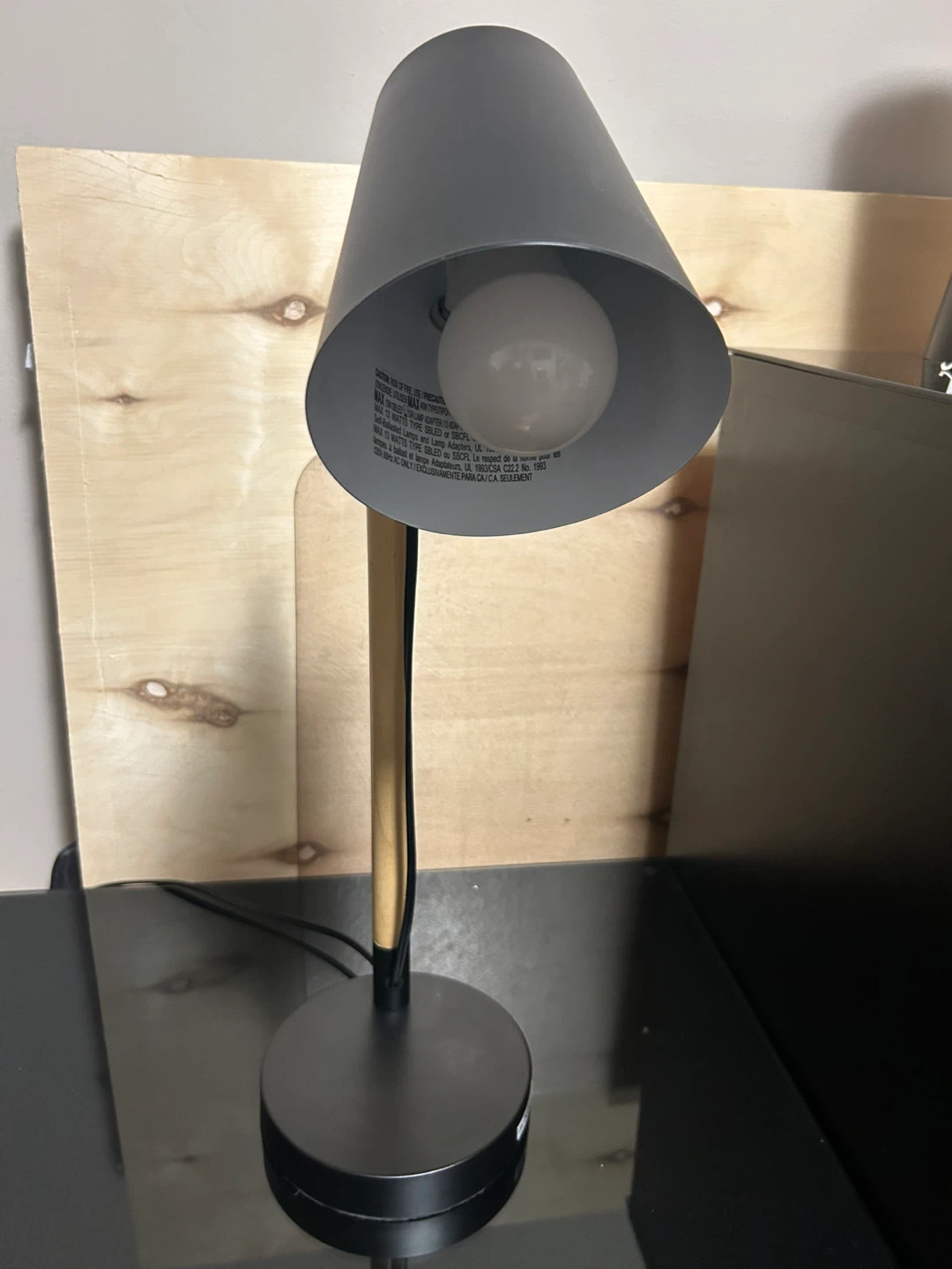 Black Desk Lamp with Wood Accent and USB Ports