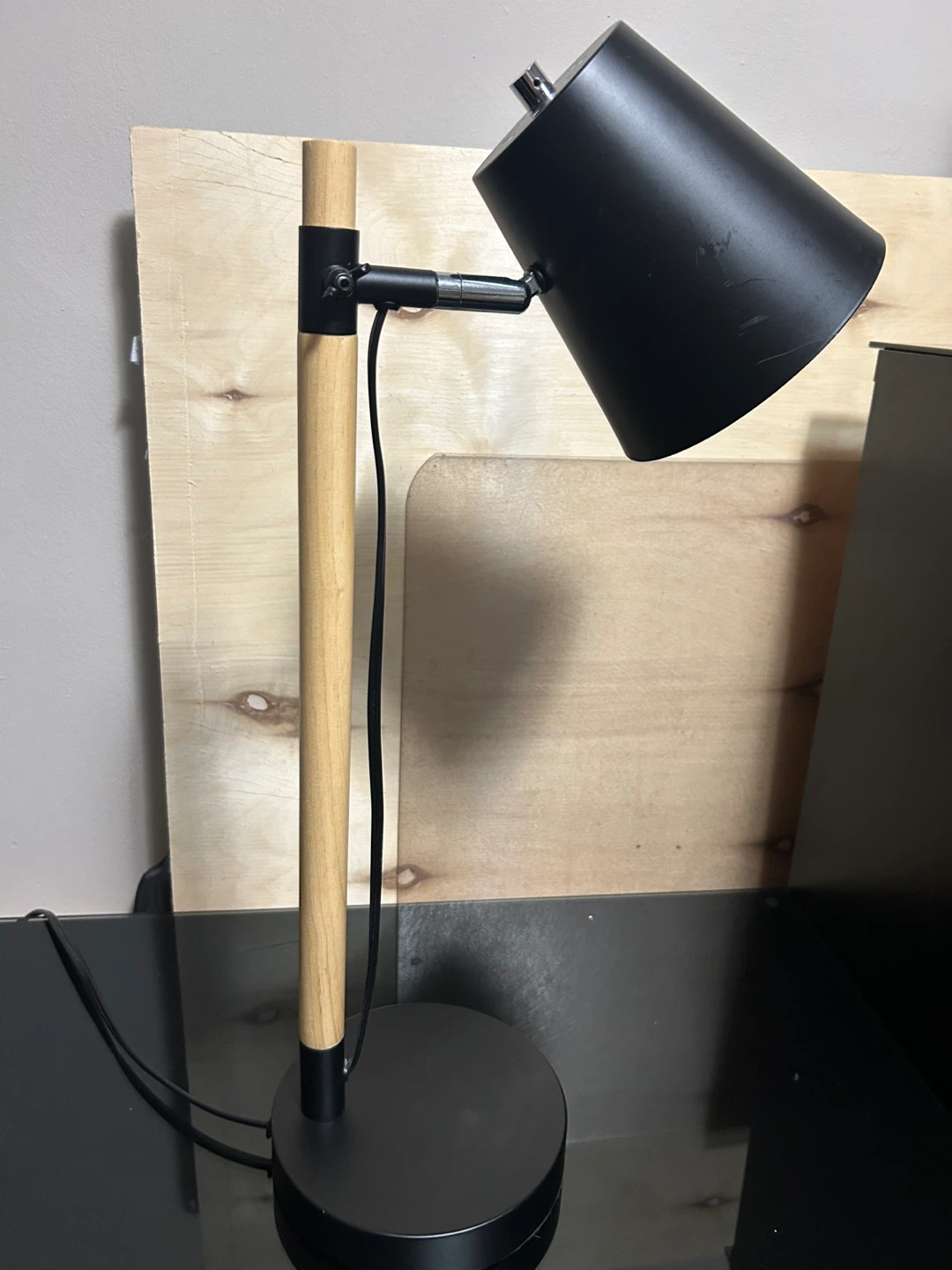 Black Desk Lamp with Wood Accent and USB Ports - photo 2