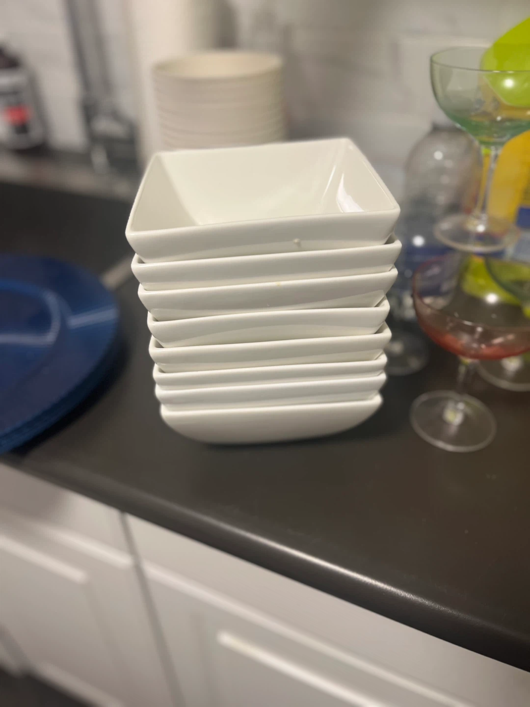 Stack of 8 White Square Bowls