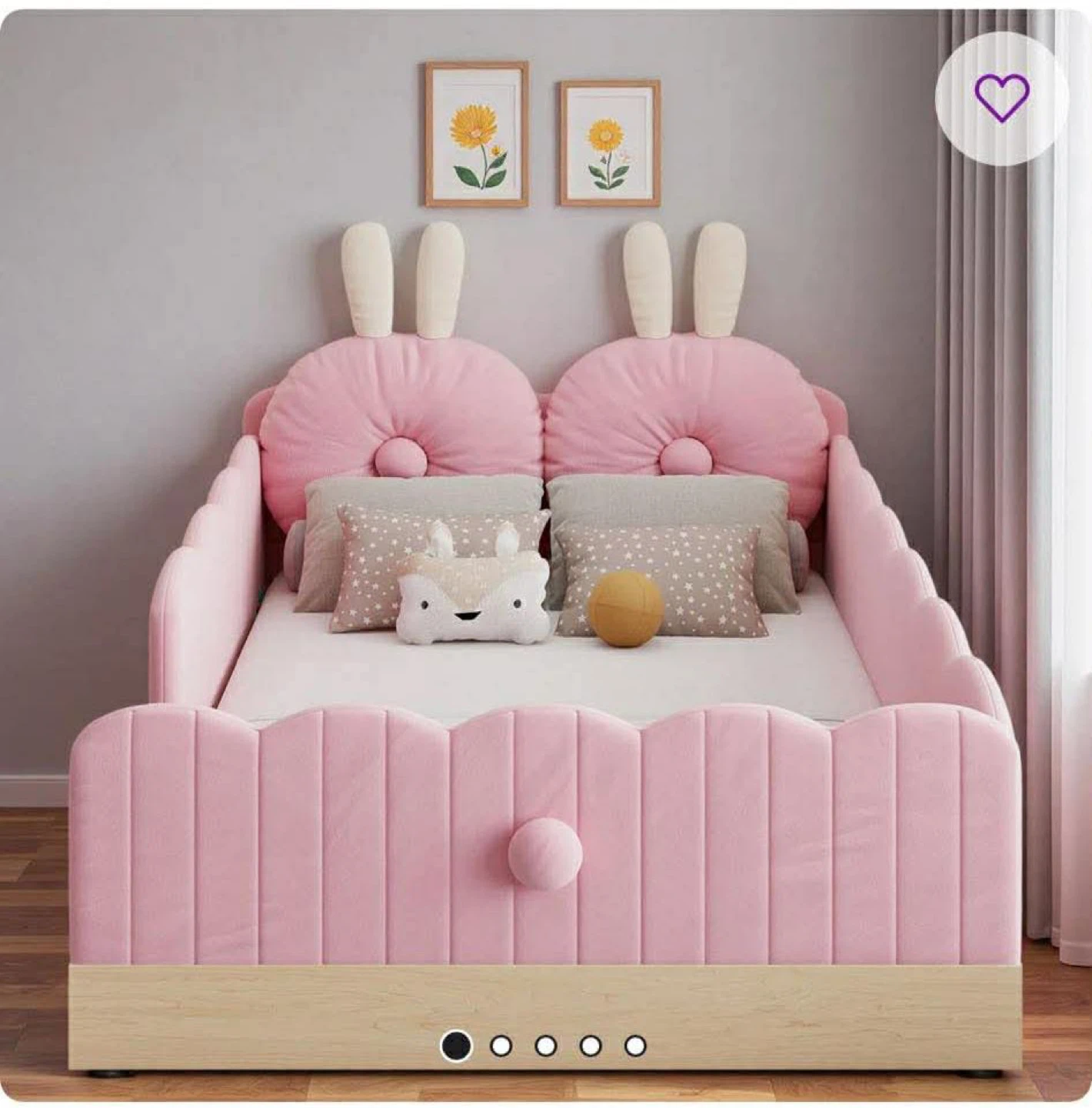 Kids Pink Bunny Bed Frame with Headboard