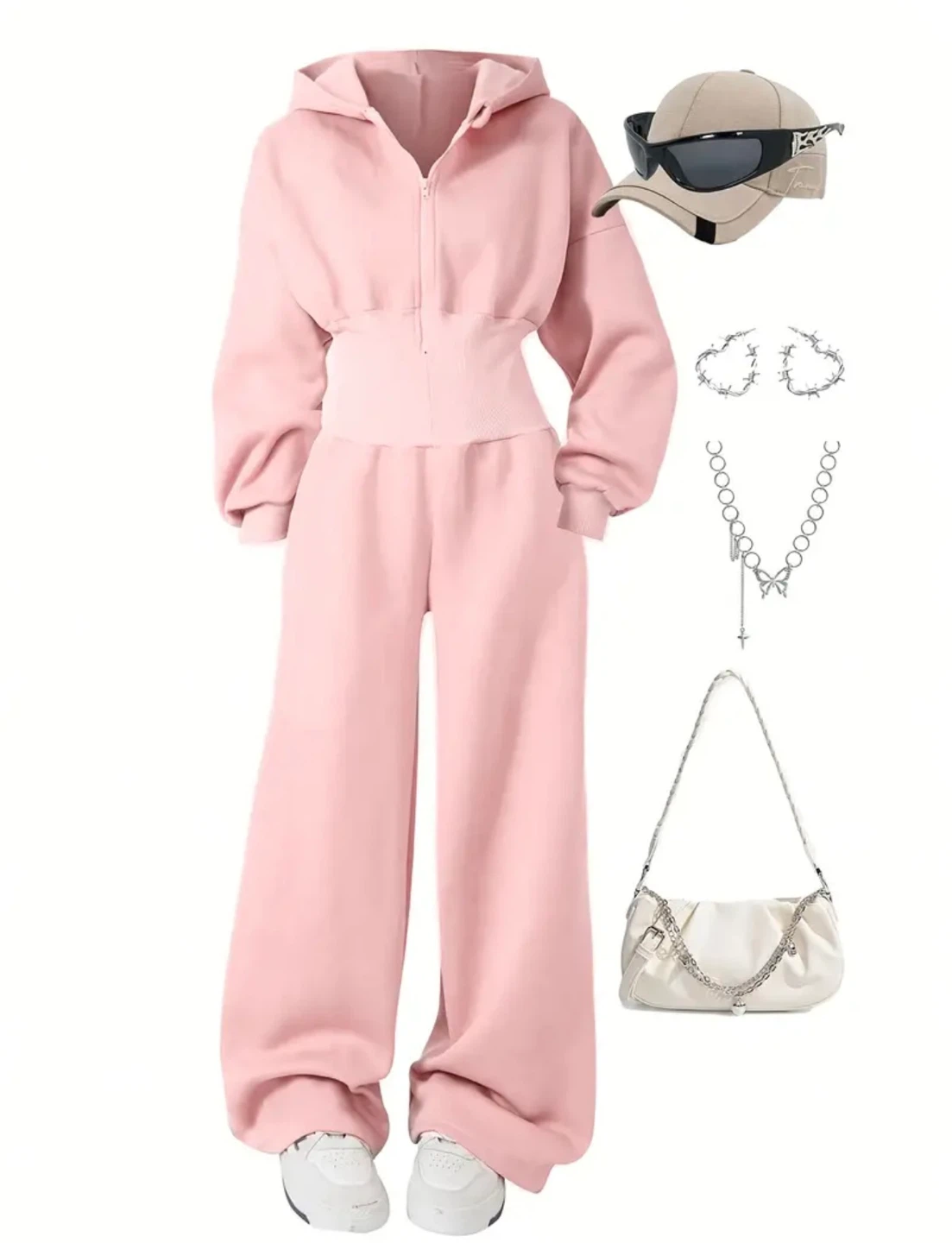 New Pink Jumpsuit Zip-Up Hoodie