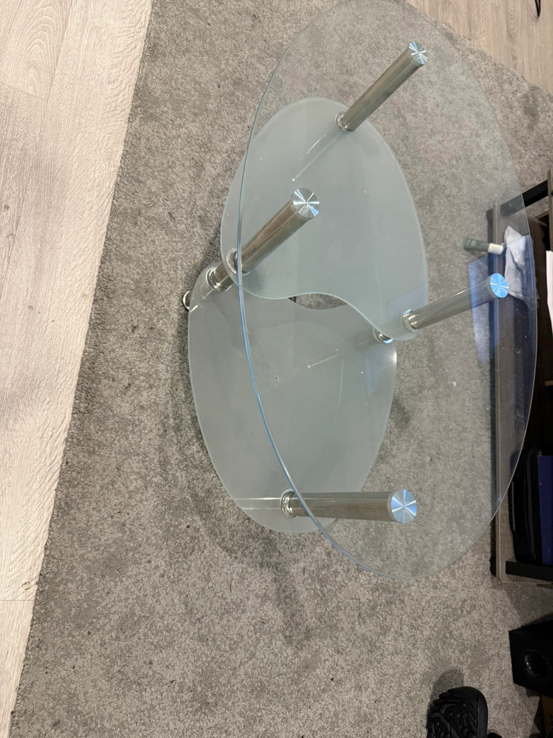 Oval Glass Coffee Table with Metal Legs