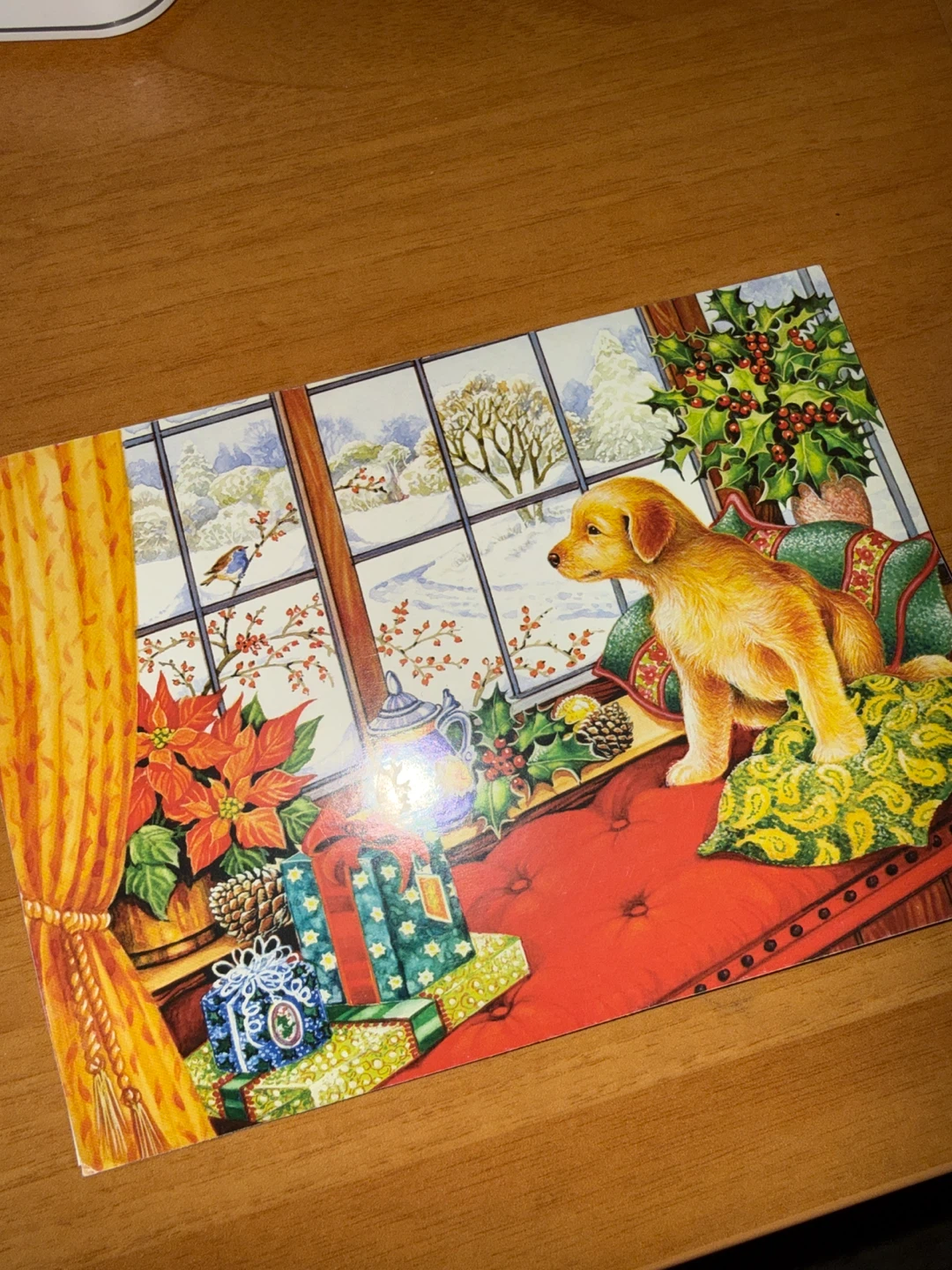 Christmas Card with Puppy and Winter Scene
