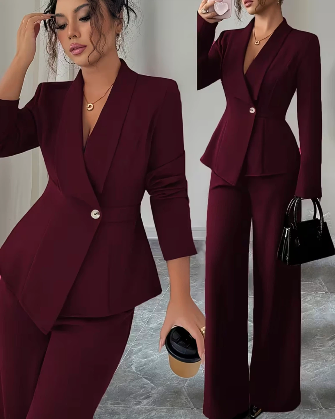 New Women's Burgundy Suit Set