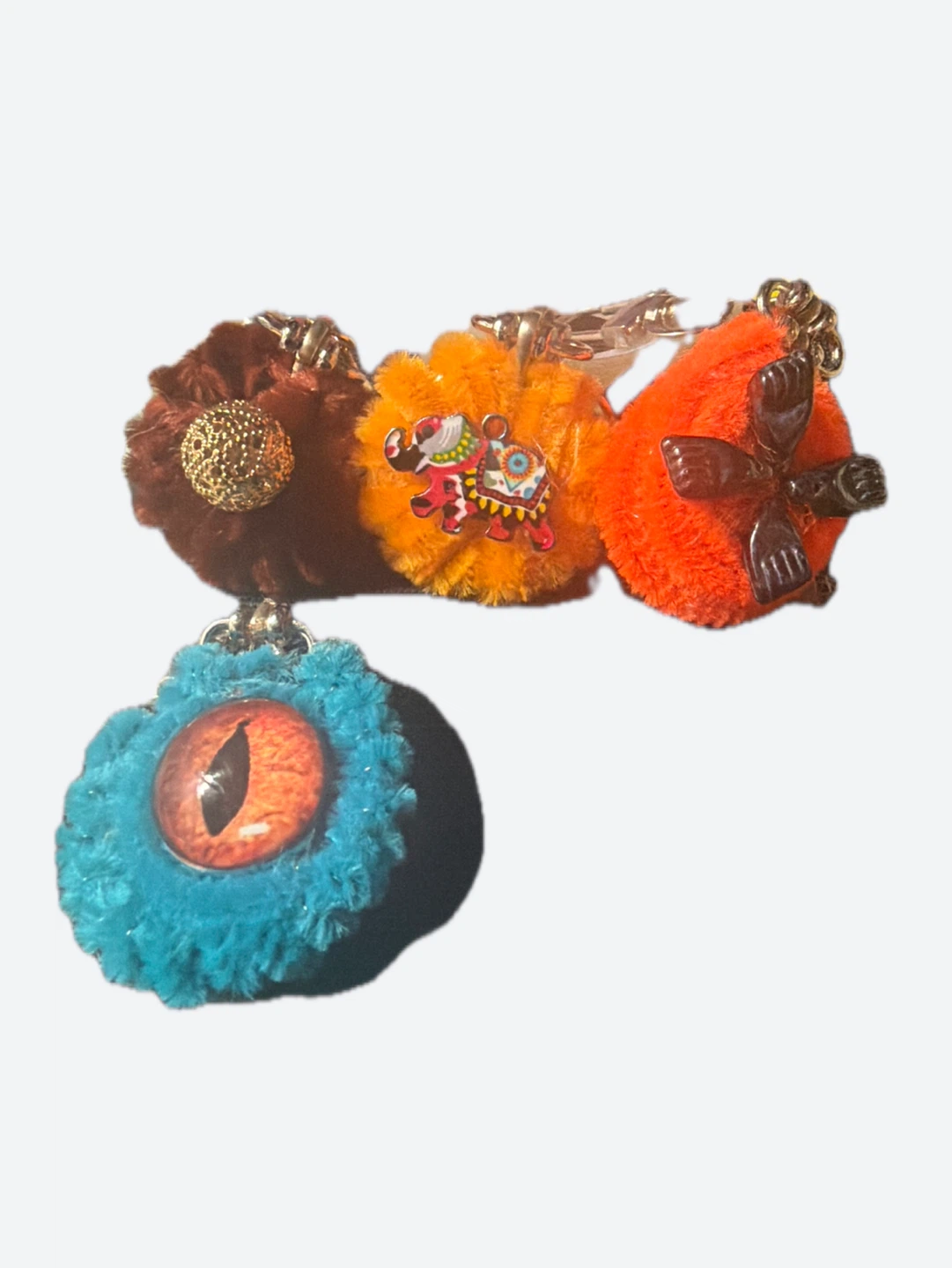 Set of 4 Pom Pom Charms key chains
