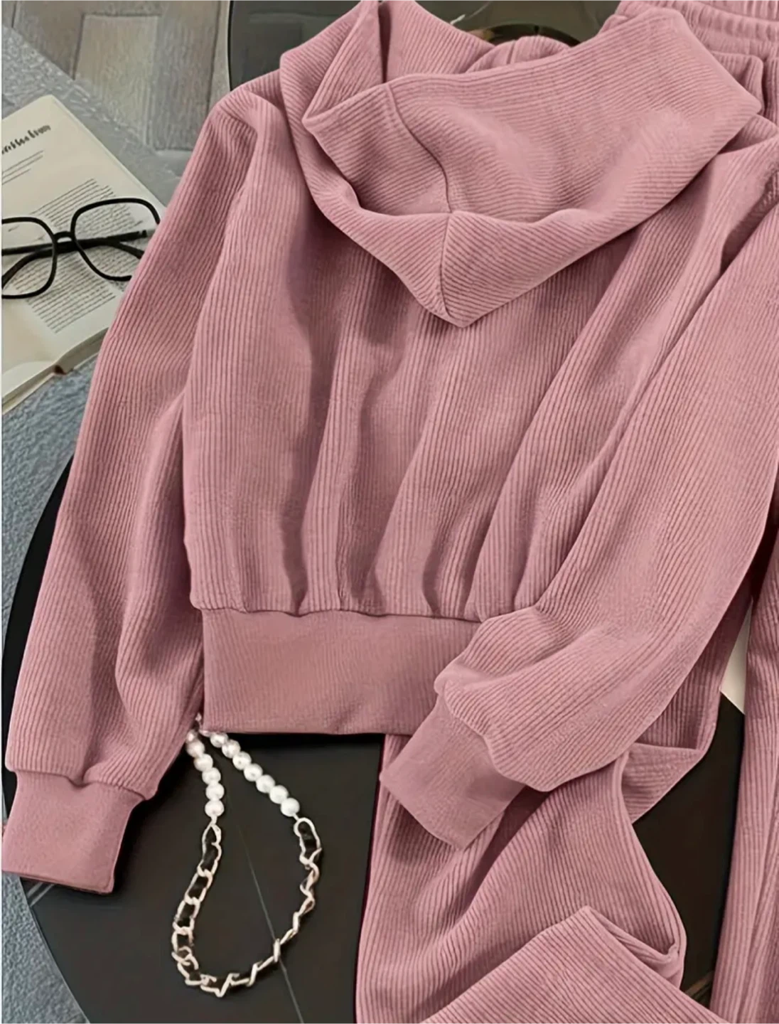 New Pink Ribbed Velour Tracksuit Set - photo 5