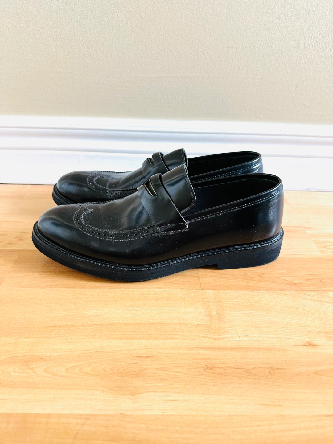 Massimo Dutti Men’s Black Leather Loafers Size 8 - photo 2