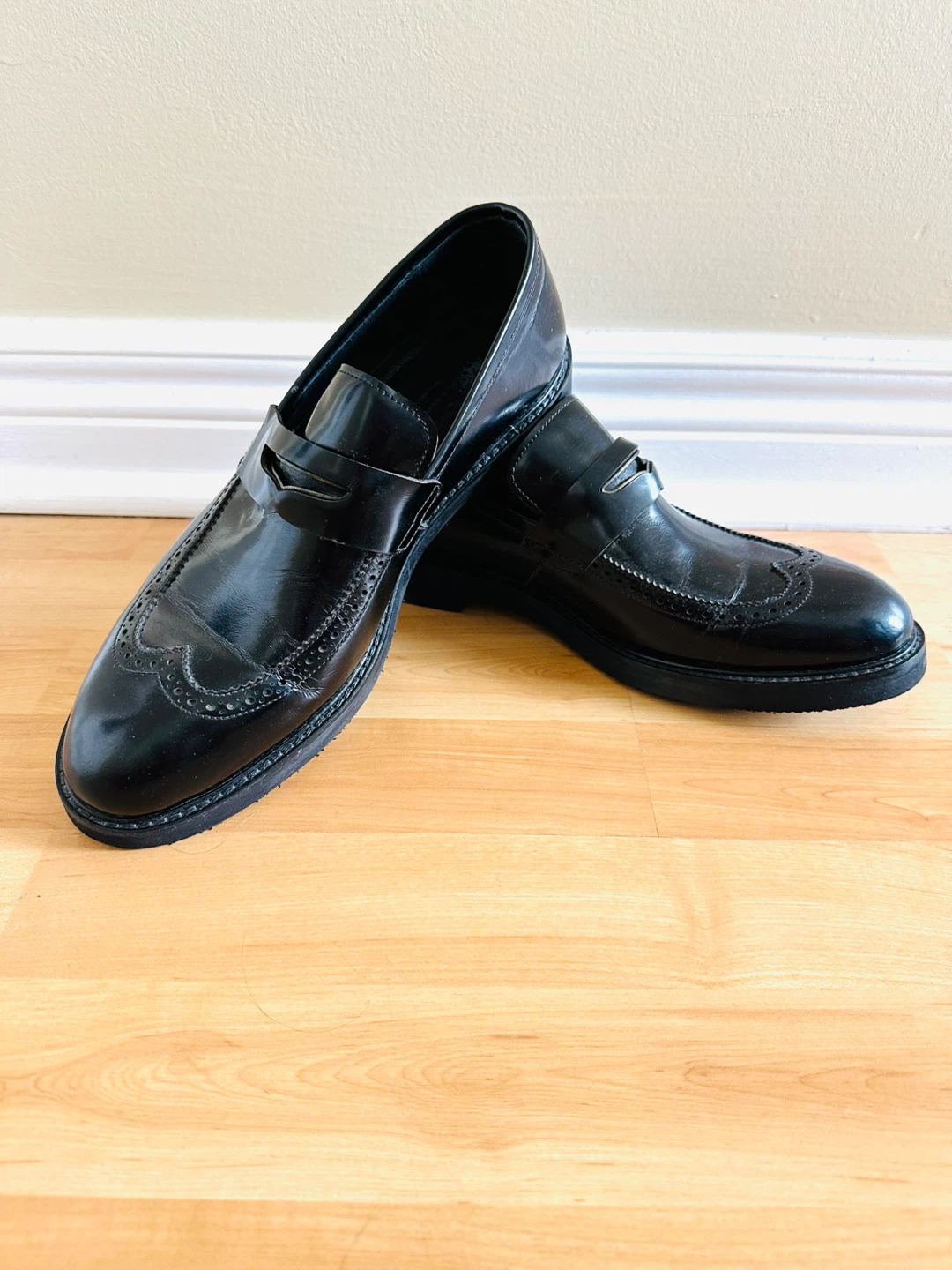 Massimo Dutti Men’s Black Leather Loafers Size 8