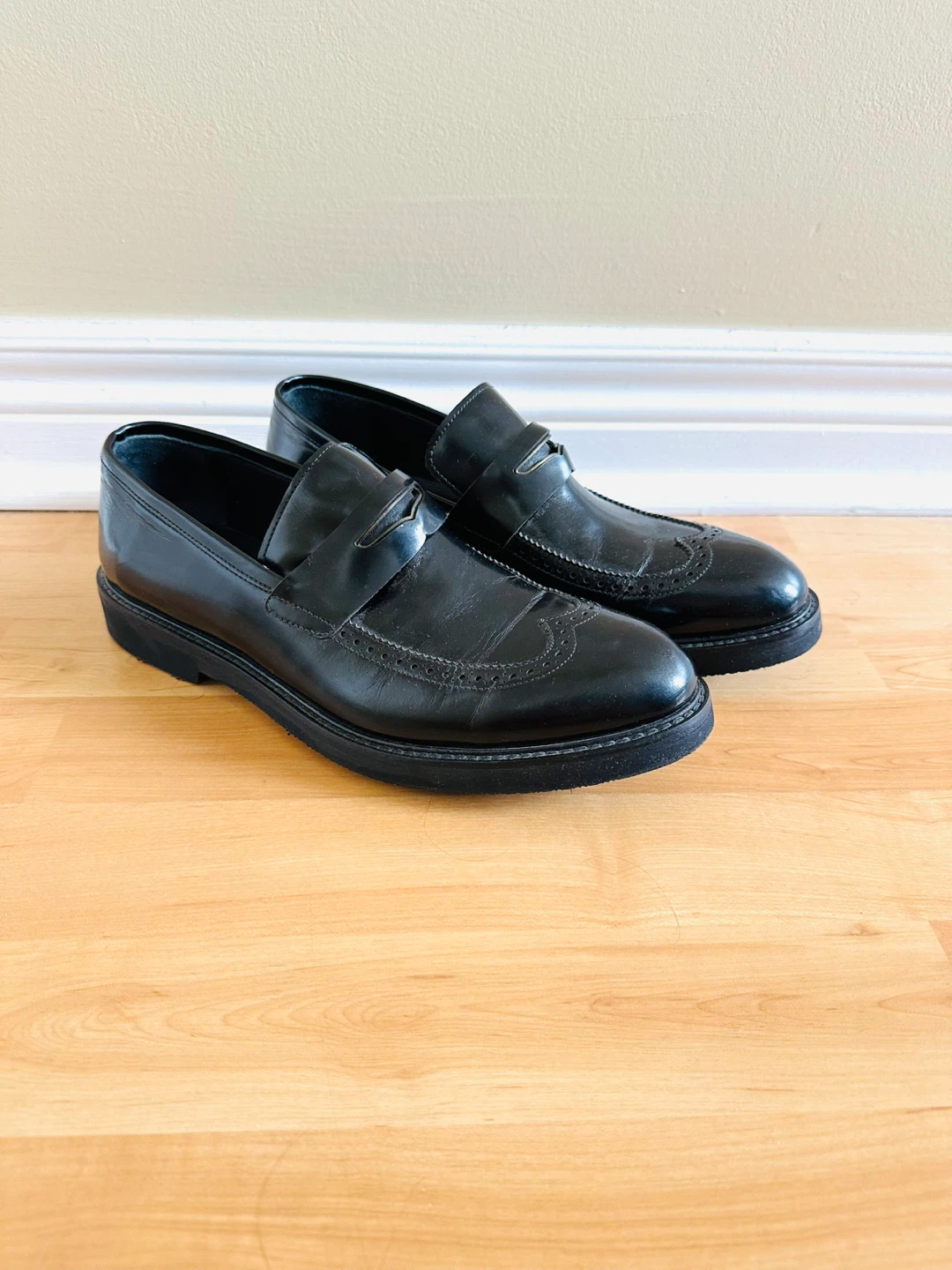 Massimo Dutti Men’s Black Leather Loafers Size 8 - photo 3
