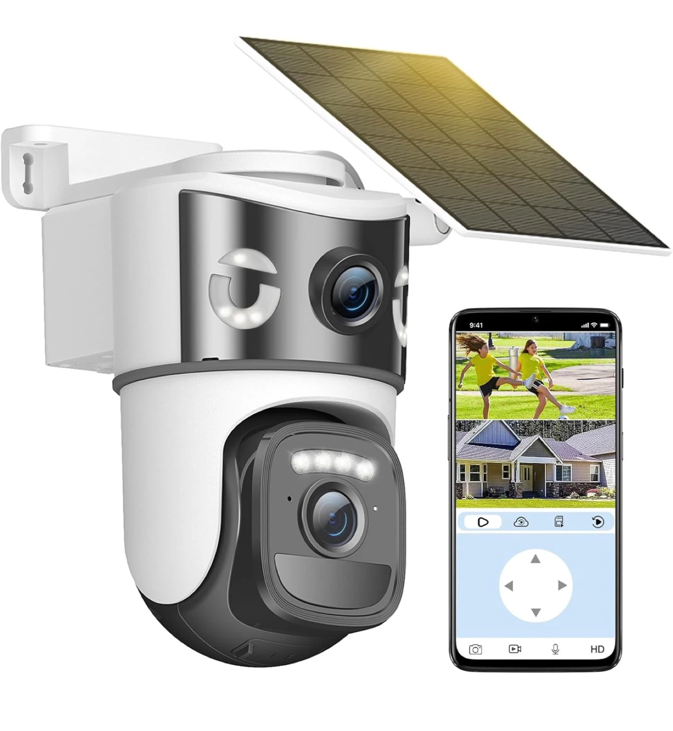 Dual Solar Powered Security Camera with Night Vision