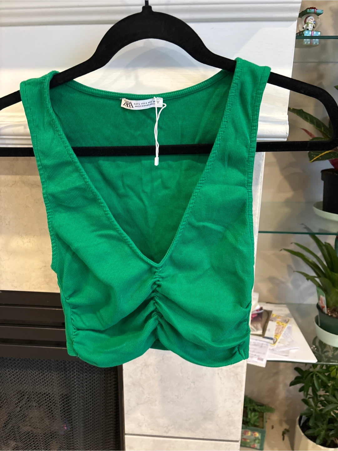 ZARA Green Ruched Crop Top - Size L