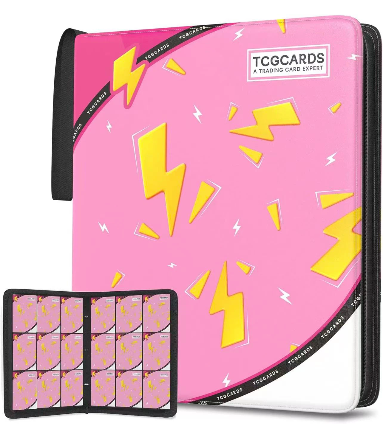Pink Lightning Bolt Trading Card Binder - Holds 900 Cards