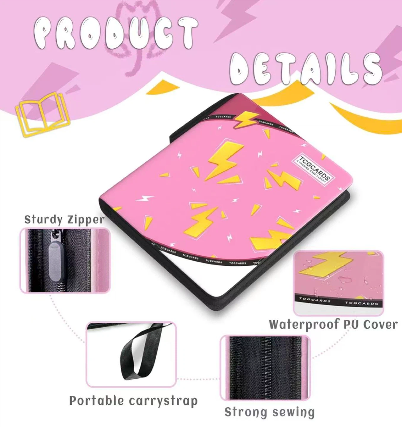 Pink Lightning Bolt Trading Card Binder - Holds 900 Cards - photo 3