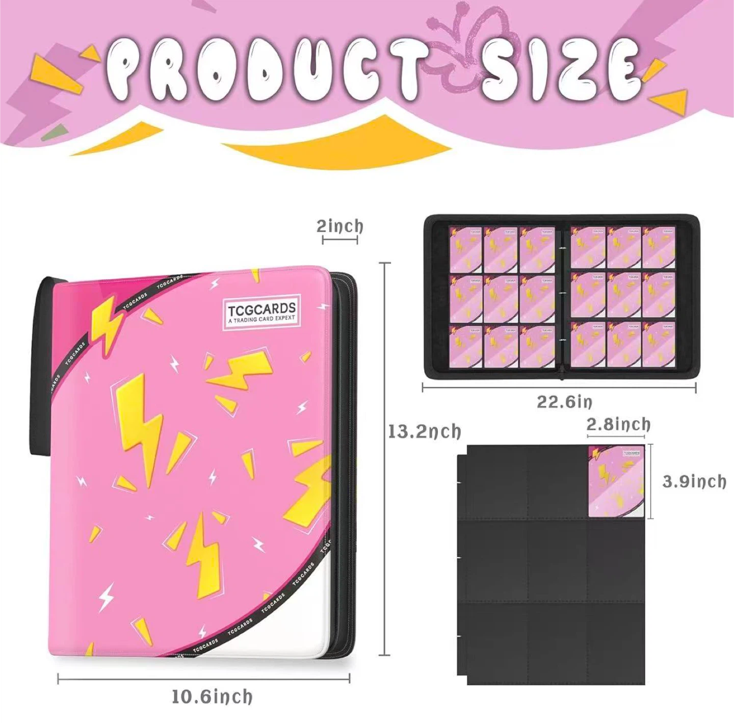 Pink Lightning Bolt Trading Card Binder - Holds 900 Cards - photo 2