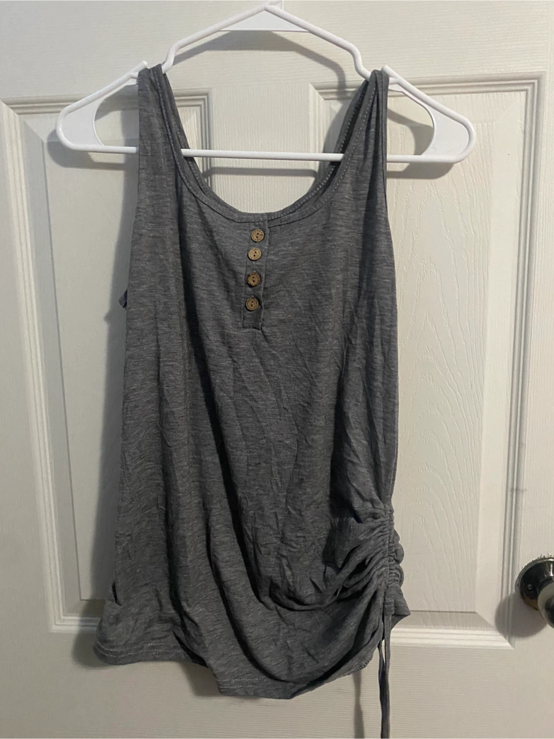 Grey Button-Up Tank Top with Ruched Sides