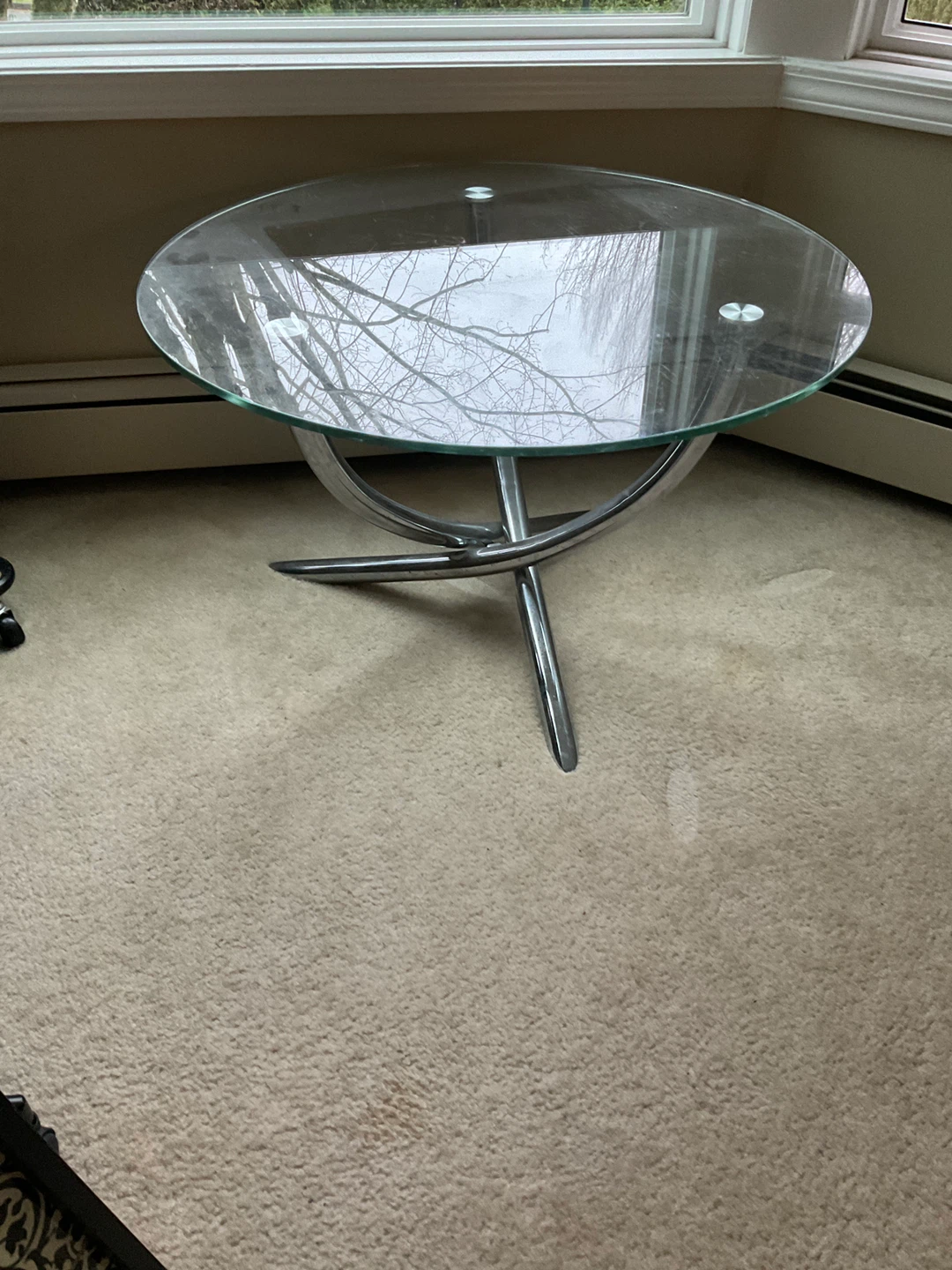 Glass and Chrome Oval Coffee Table