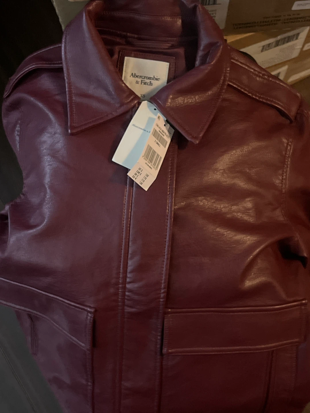 Abercrombie & Fitch Burgundy Faux Leather Jacket - Size Small