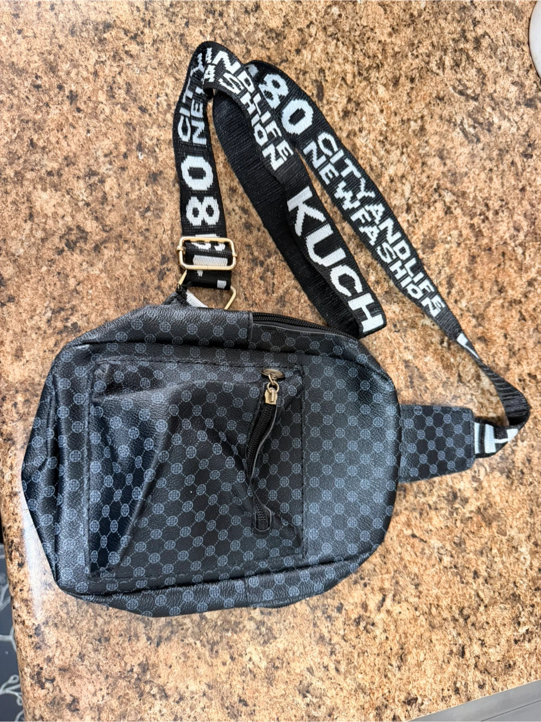Black Monogrammed Crossbody Sling Bag