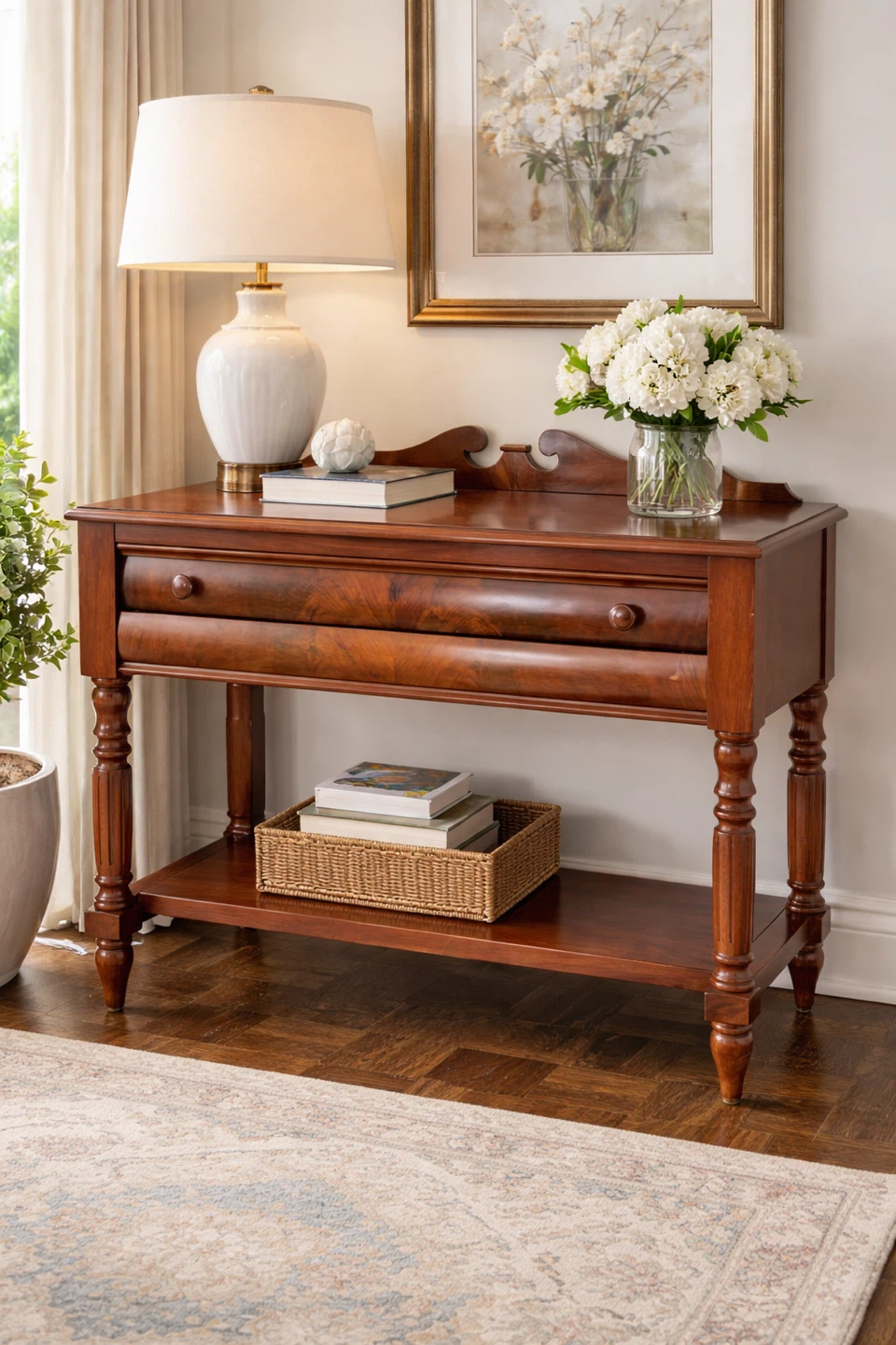 Vintage Wooden Console Table with Drawer