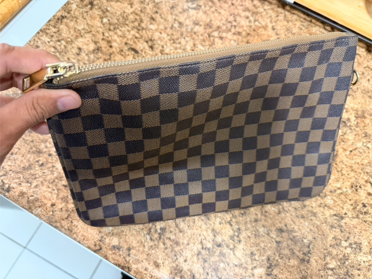 Brown Checkered Clutch Pouch