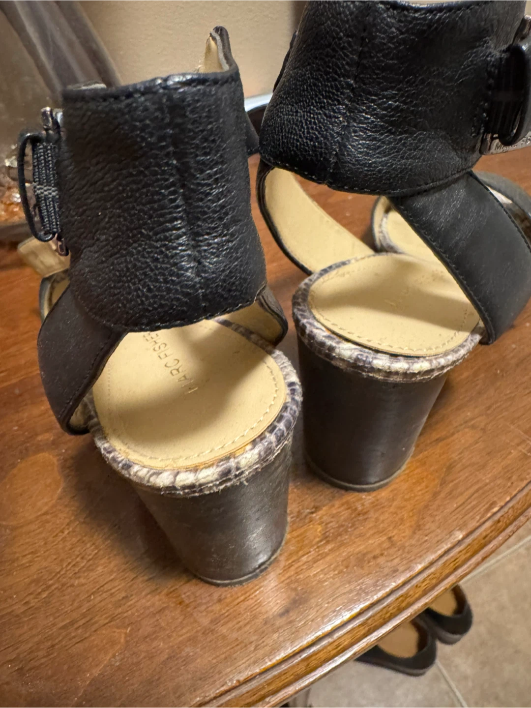 Marc Fisher Black Leather and Snake Print Wedge Heels Size 6.5 - photo 2