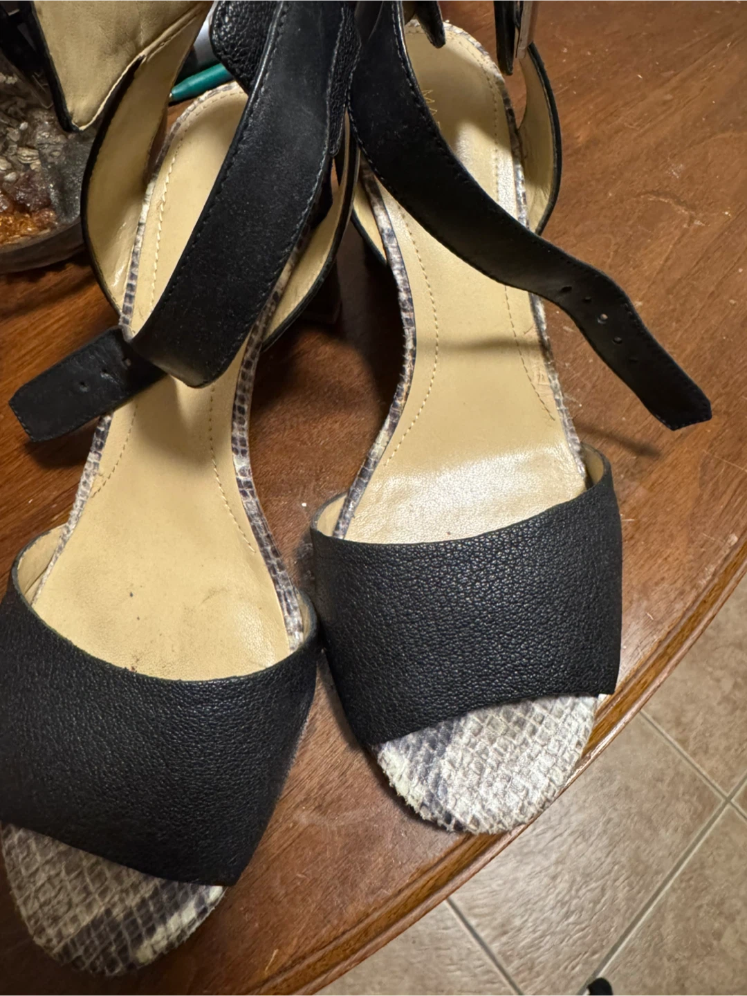 Marc Fisher Black Leather and Snake Print Wedge Heels Size 6.5